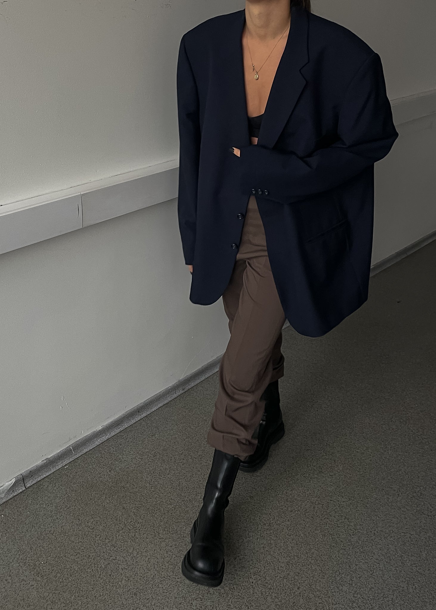 Vintage Navy Blue Oversized Blazer