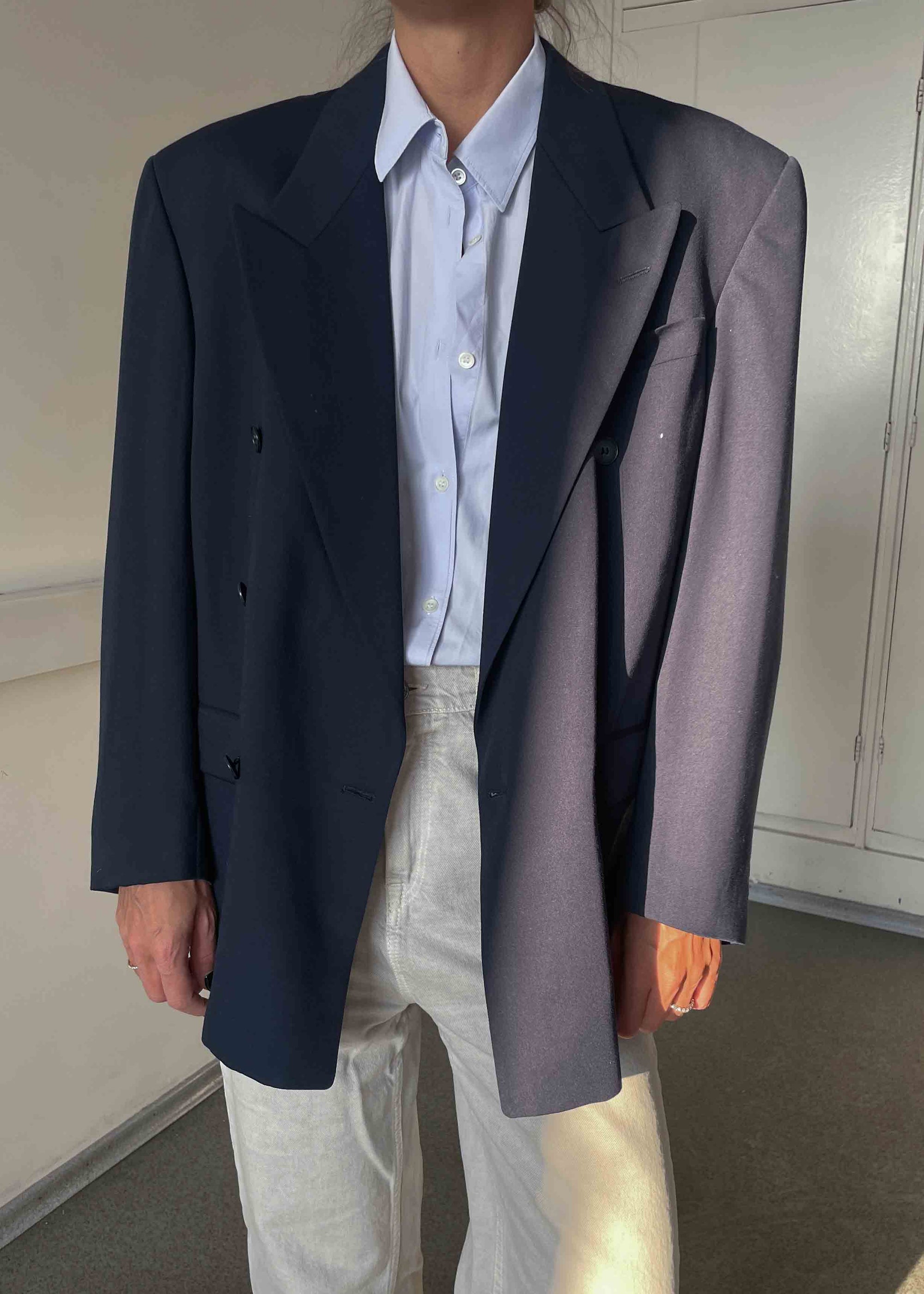 Vintage Navy Blue Oversized Double Breasted Blazer