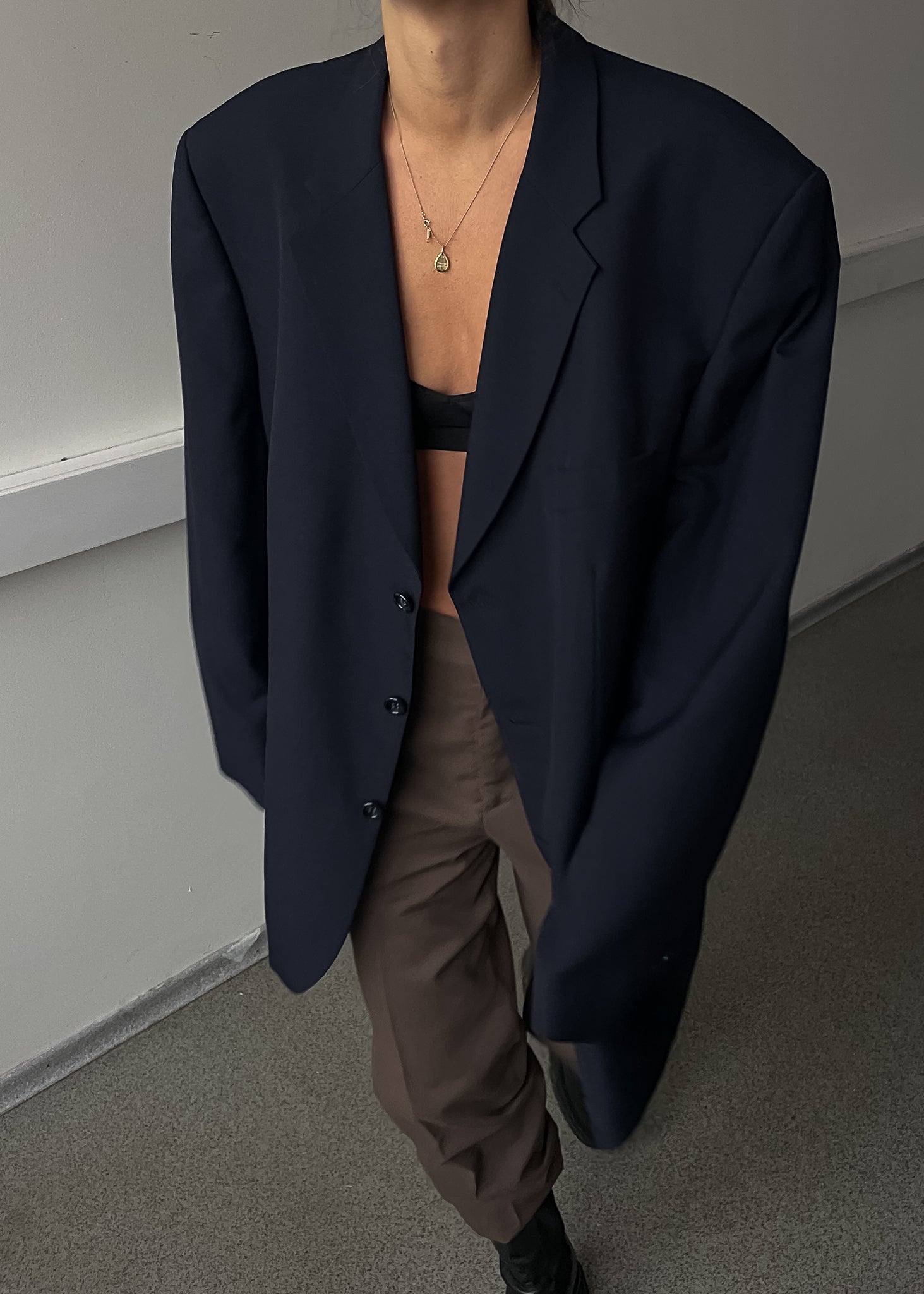 Vintage Navy Blue Oversized Blazer