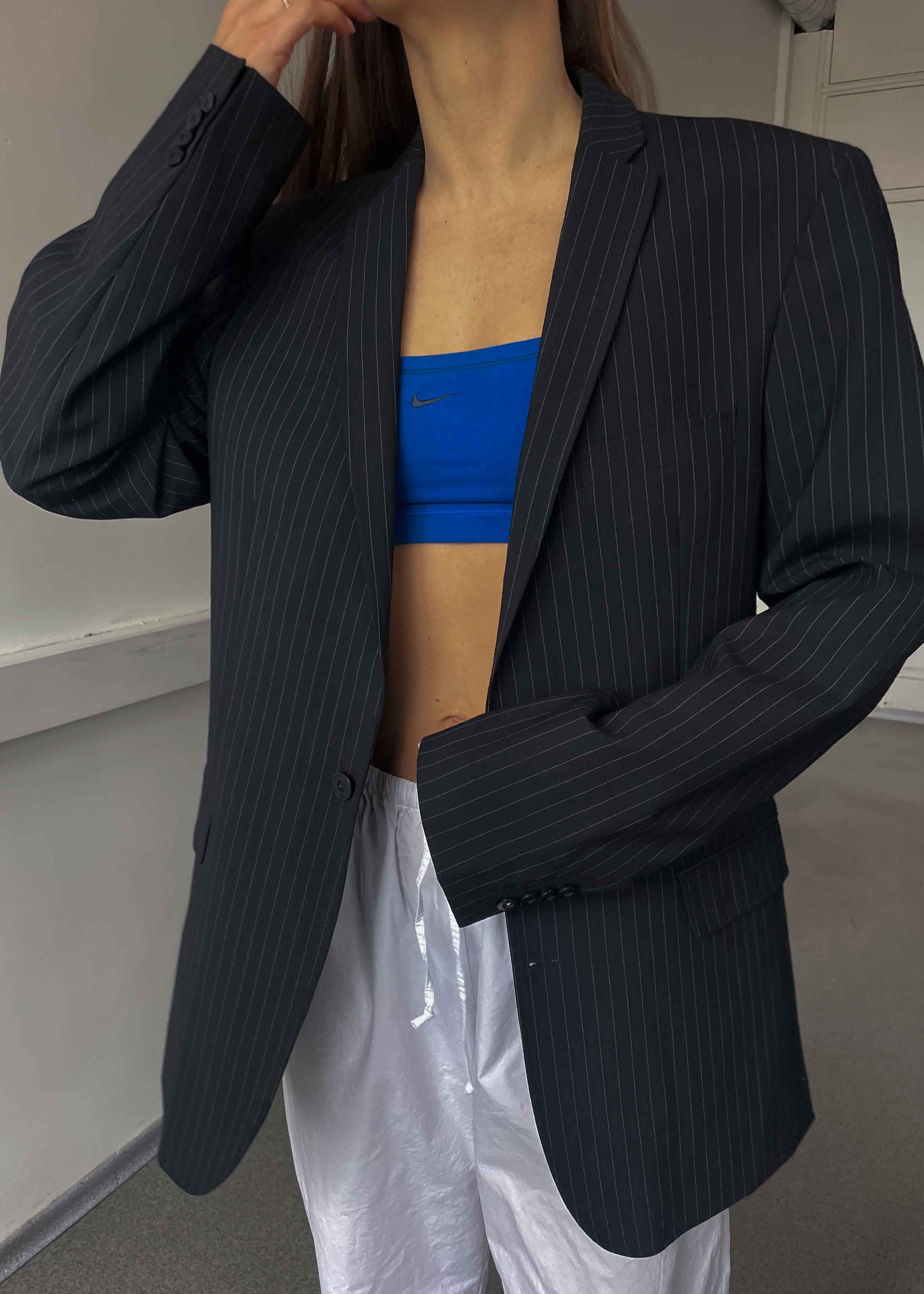Vintage Black Striped Oversized Blazer