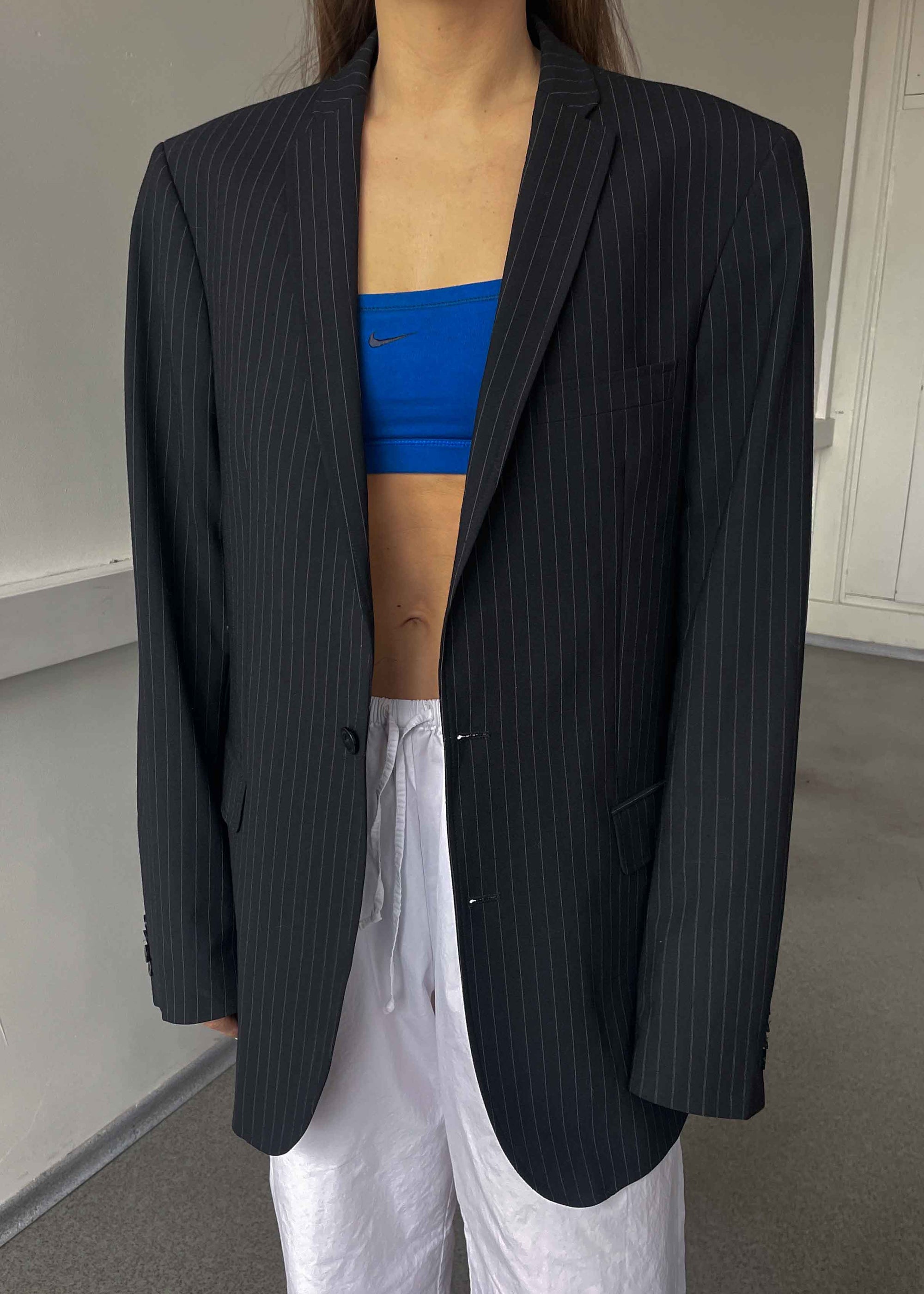 Vintage Black Striped Oversized Blazer