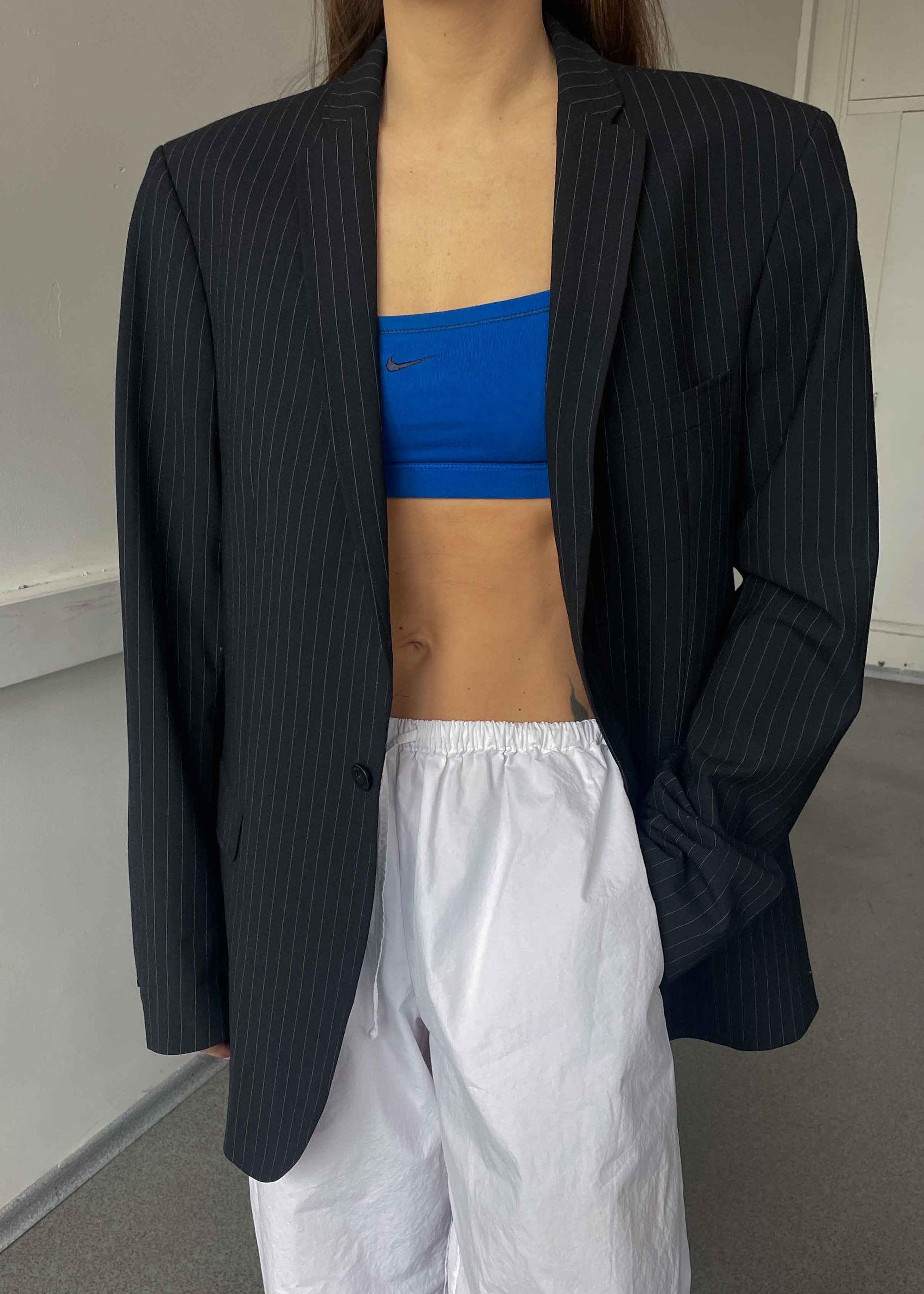 Vintage Black Striped Oversized Blazer