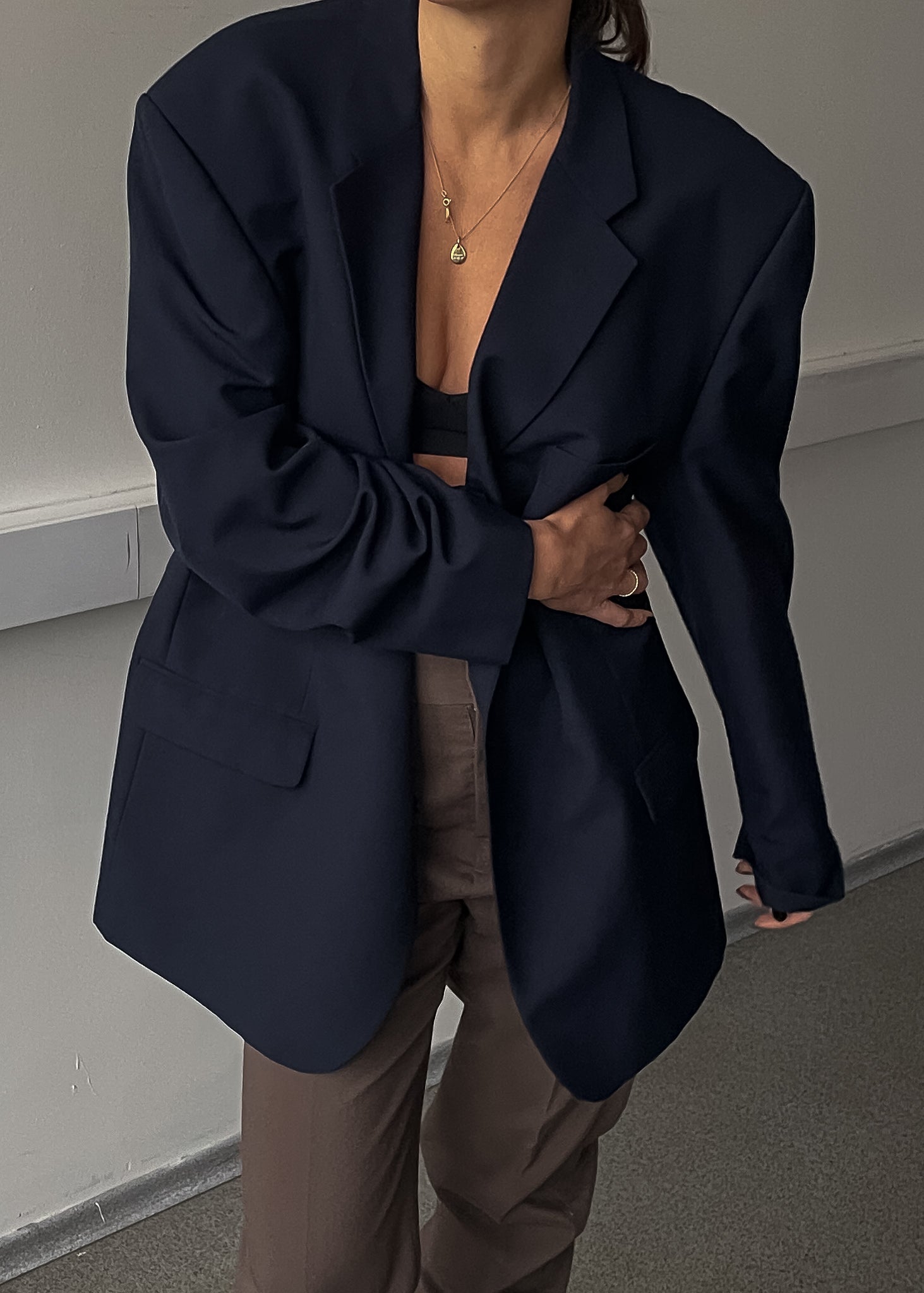 Vintage Navy Blue Oversized Blazer