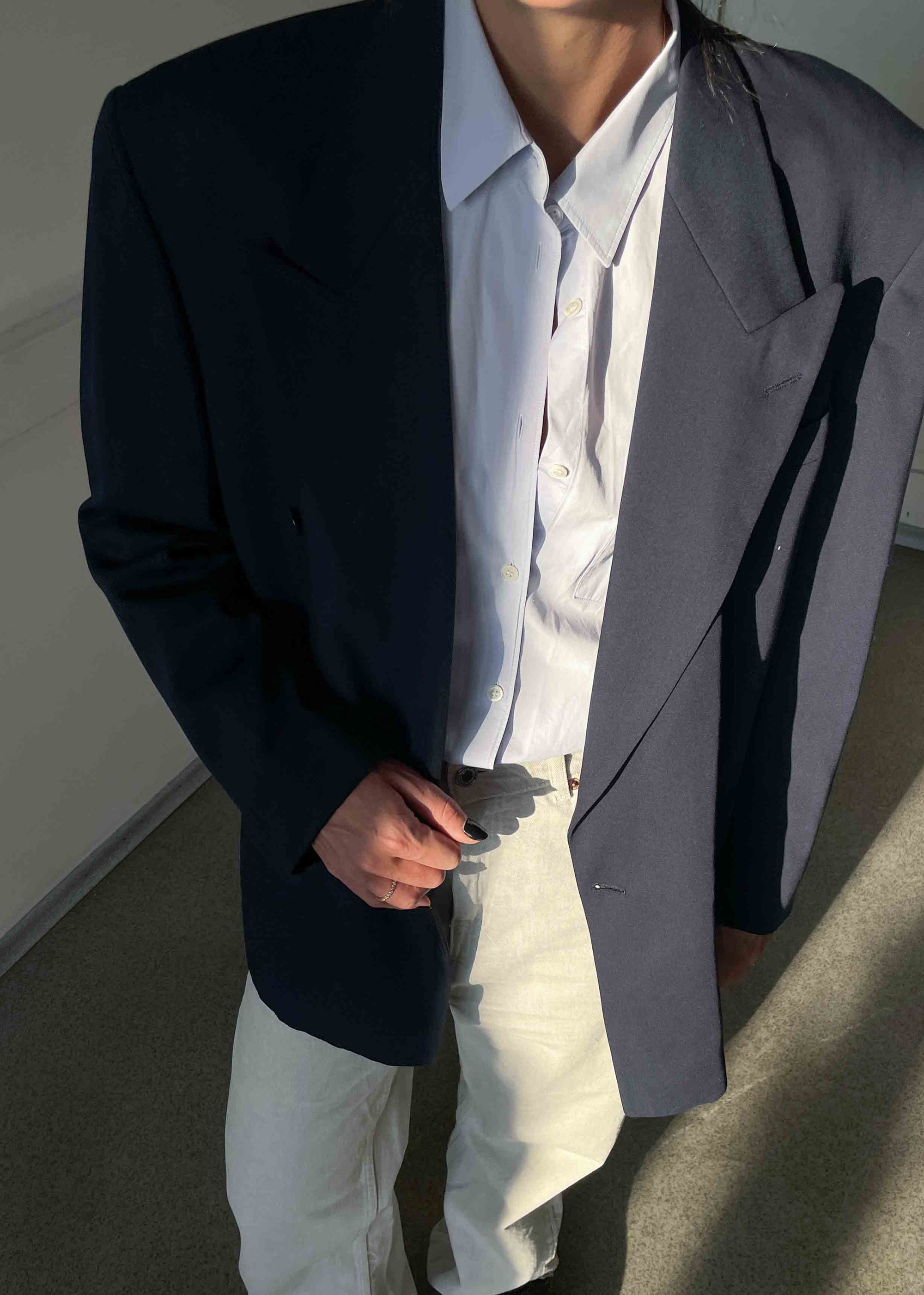 Vintage Navy Blue Oversized Double Breasted Blazer
