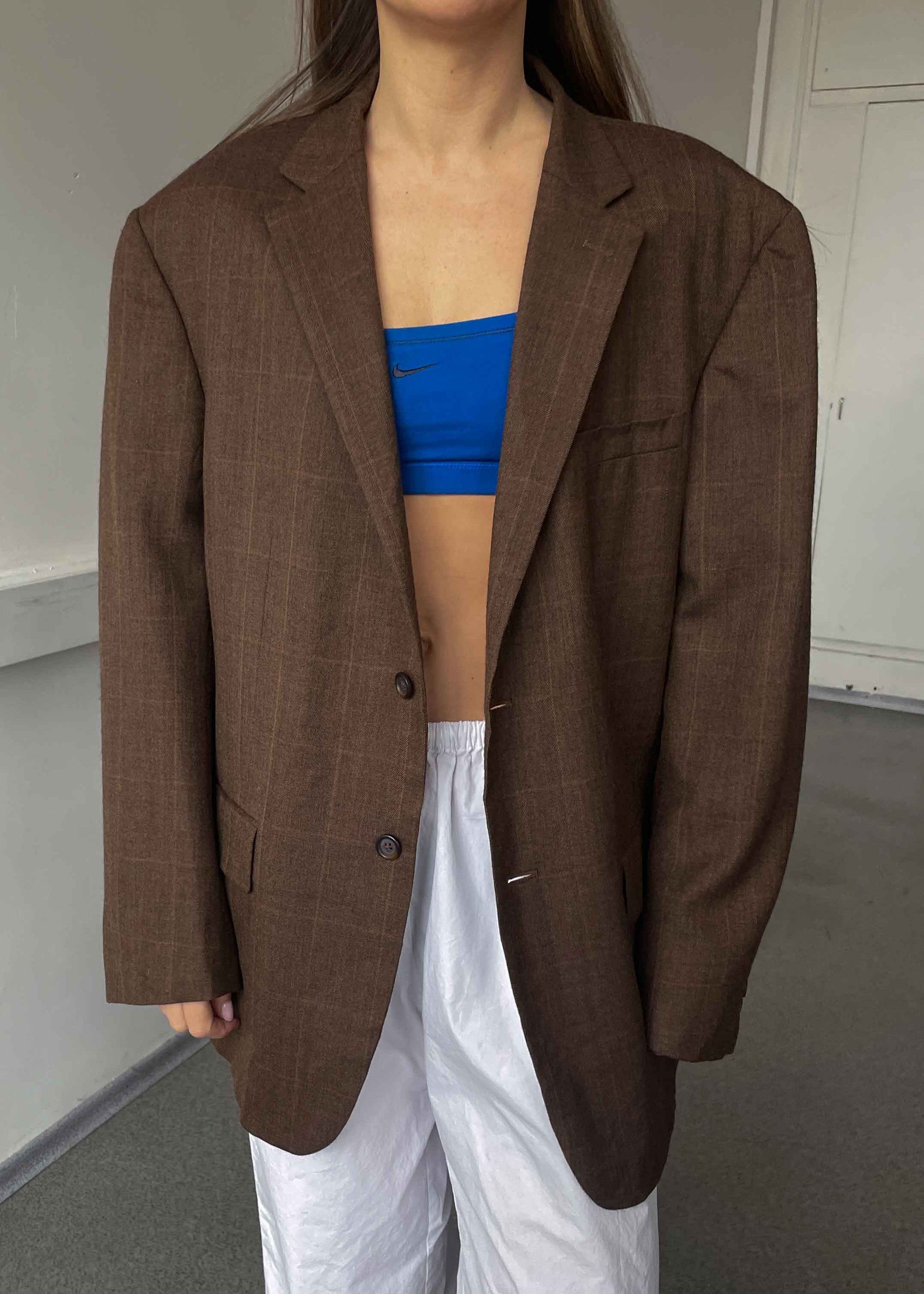 Vintage Brown Check Patterned Oversized Blazer by NAUTICA