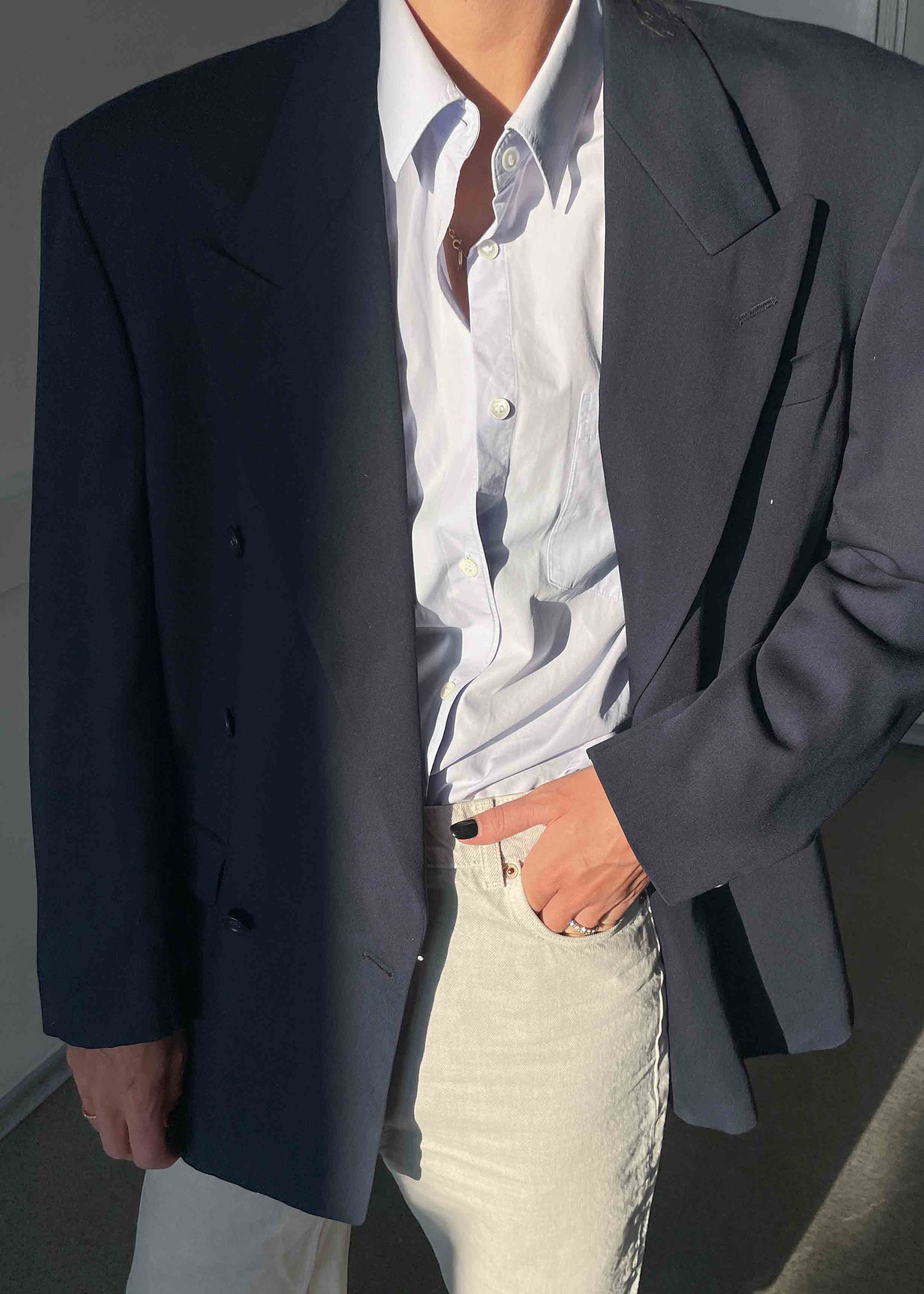 Vintage Navy Blue Oversized Double Breasted Blazer