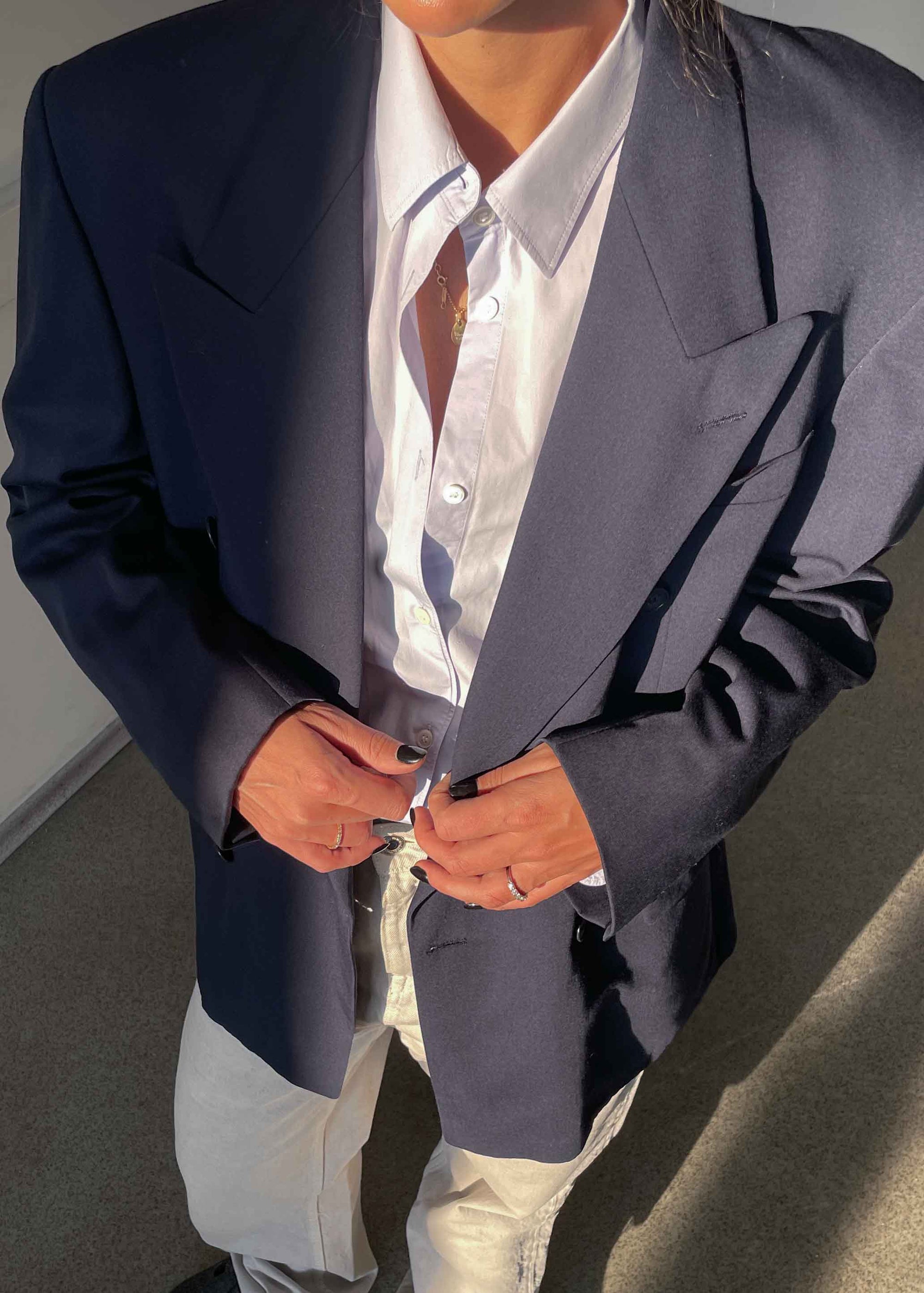 Vintage Navy Blue Oversized Double Breasted Blazer