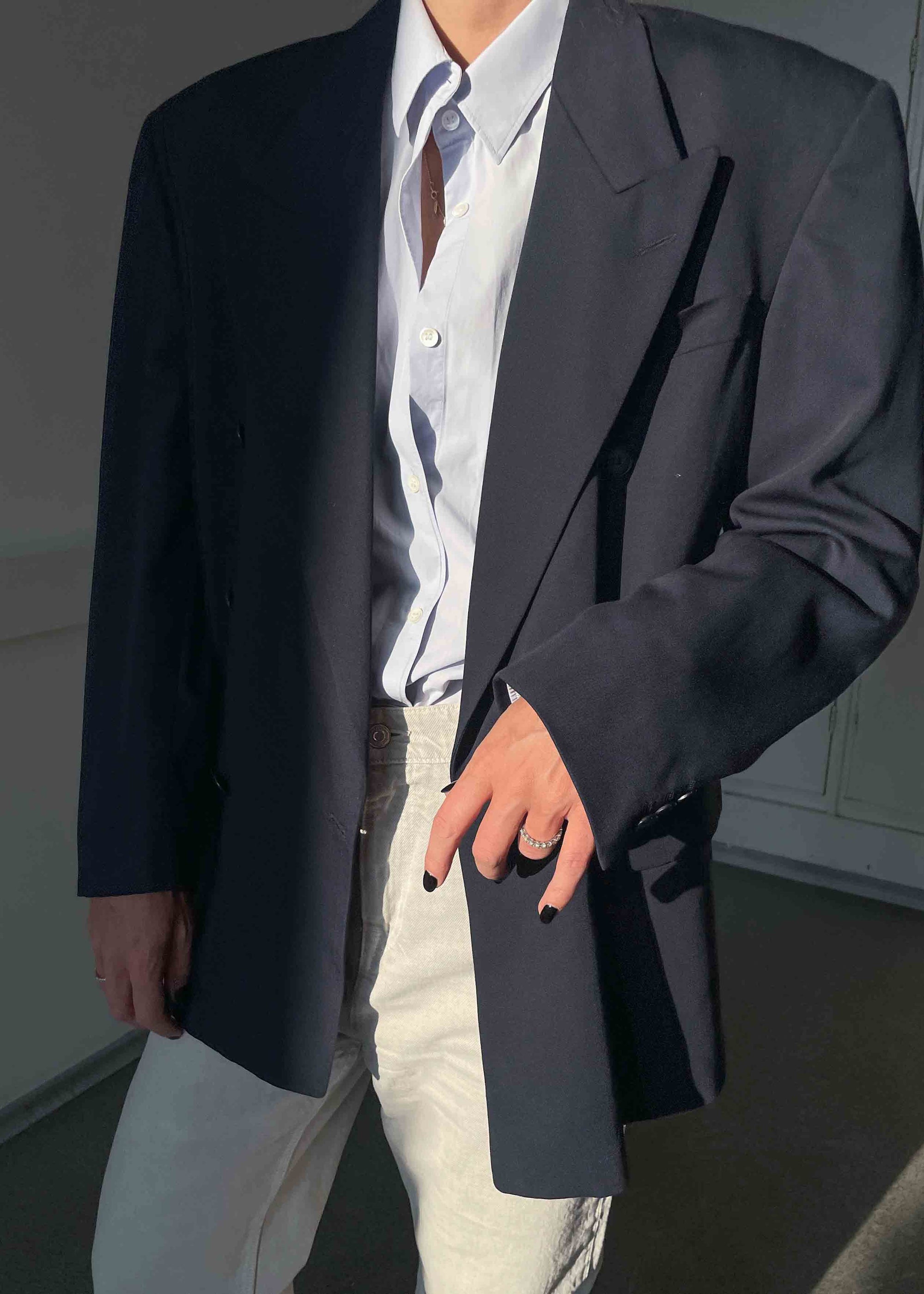 Vintage Navy Blue Oversized Double Breasted Blazer