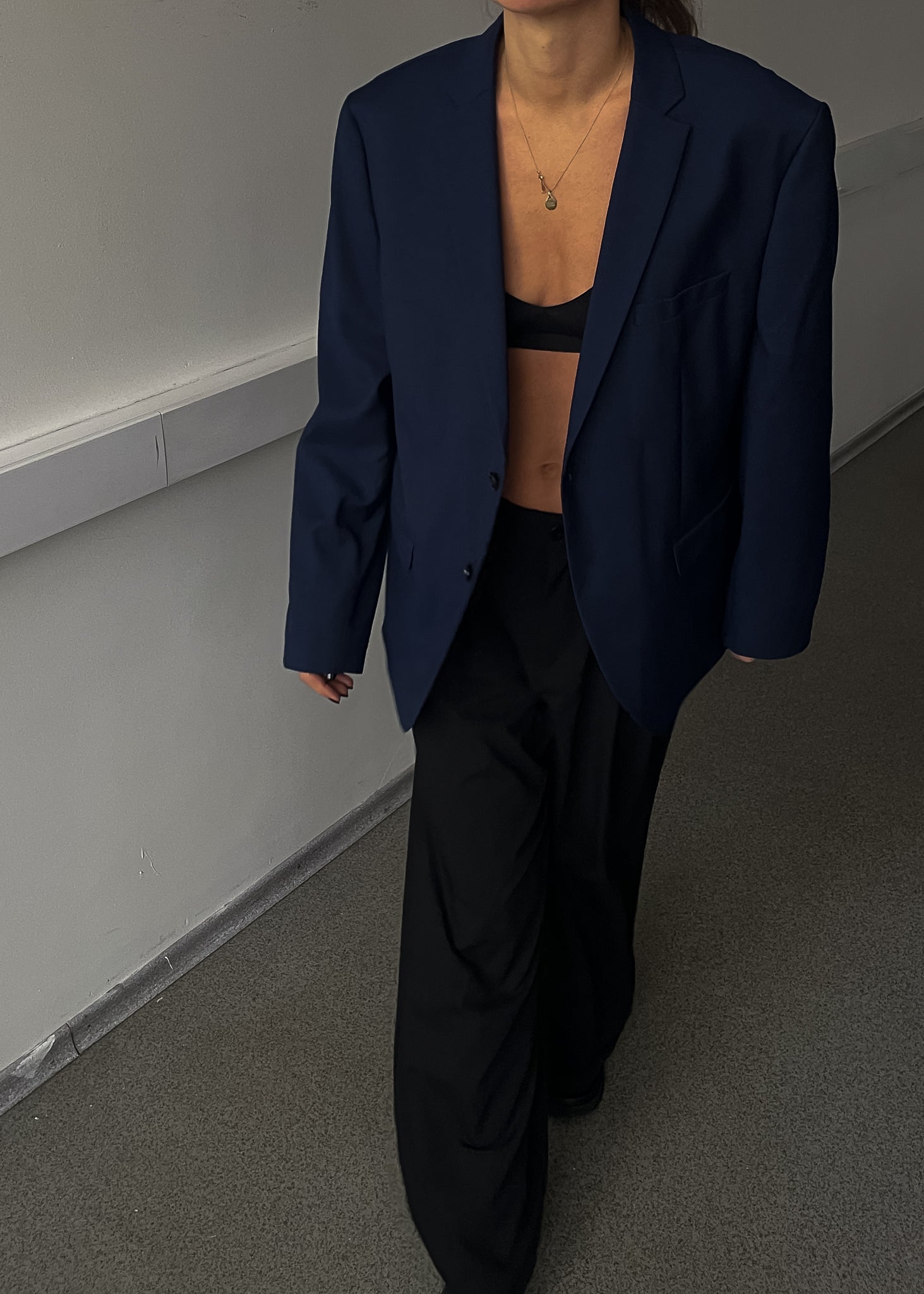 Vintage Dark Blue Oversized Blazer