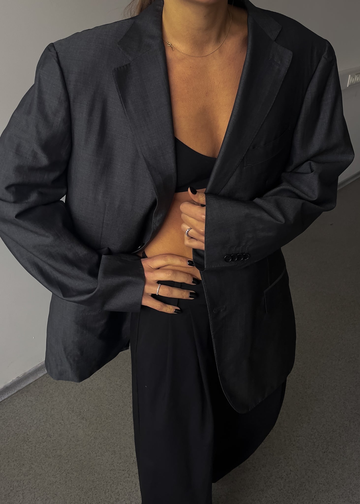 Vintage Shiny Grey Oversized Blazer