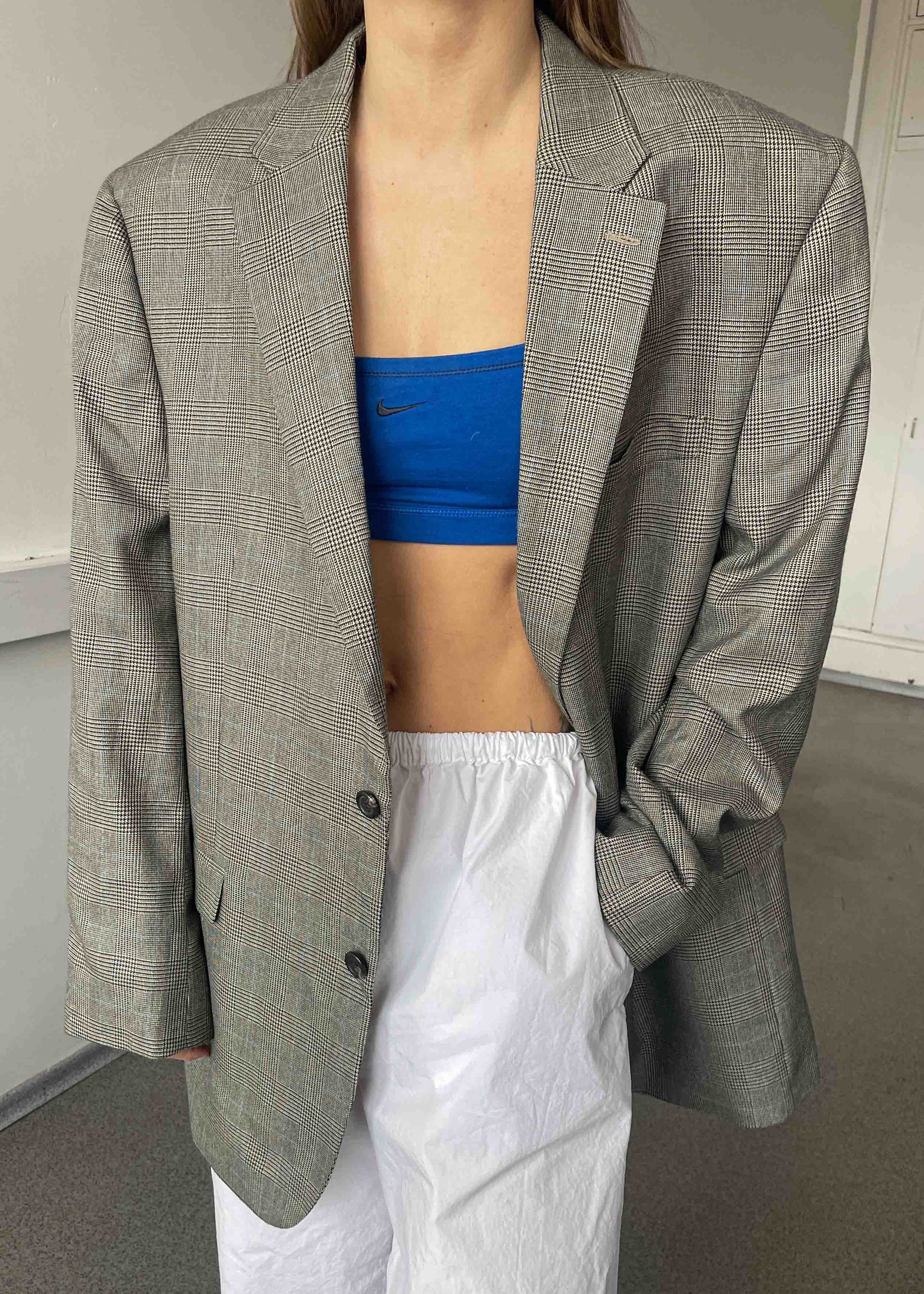 Vintage Grey Checked Oversized Blazer by RALPH LAUREN