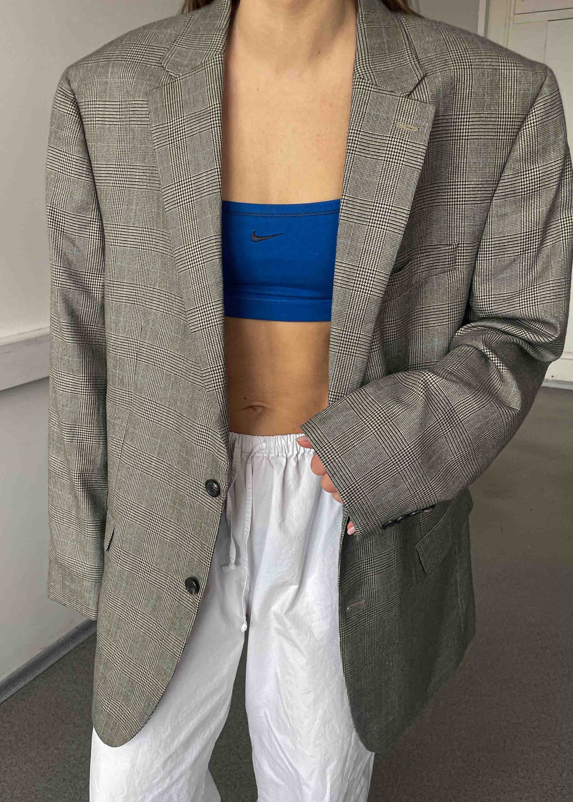Vintage Grey Checked Oversized Blazer by RALPH LAUREN