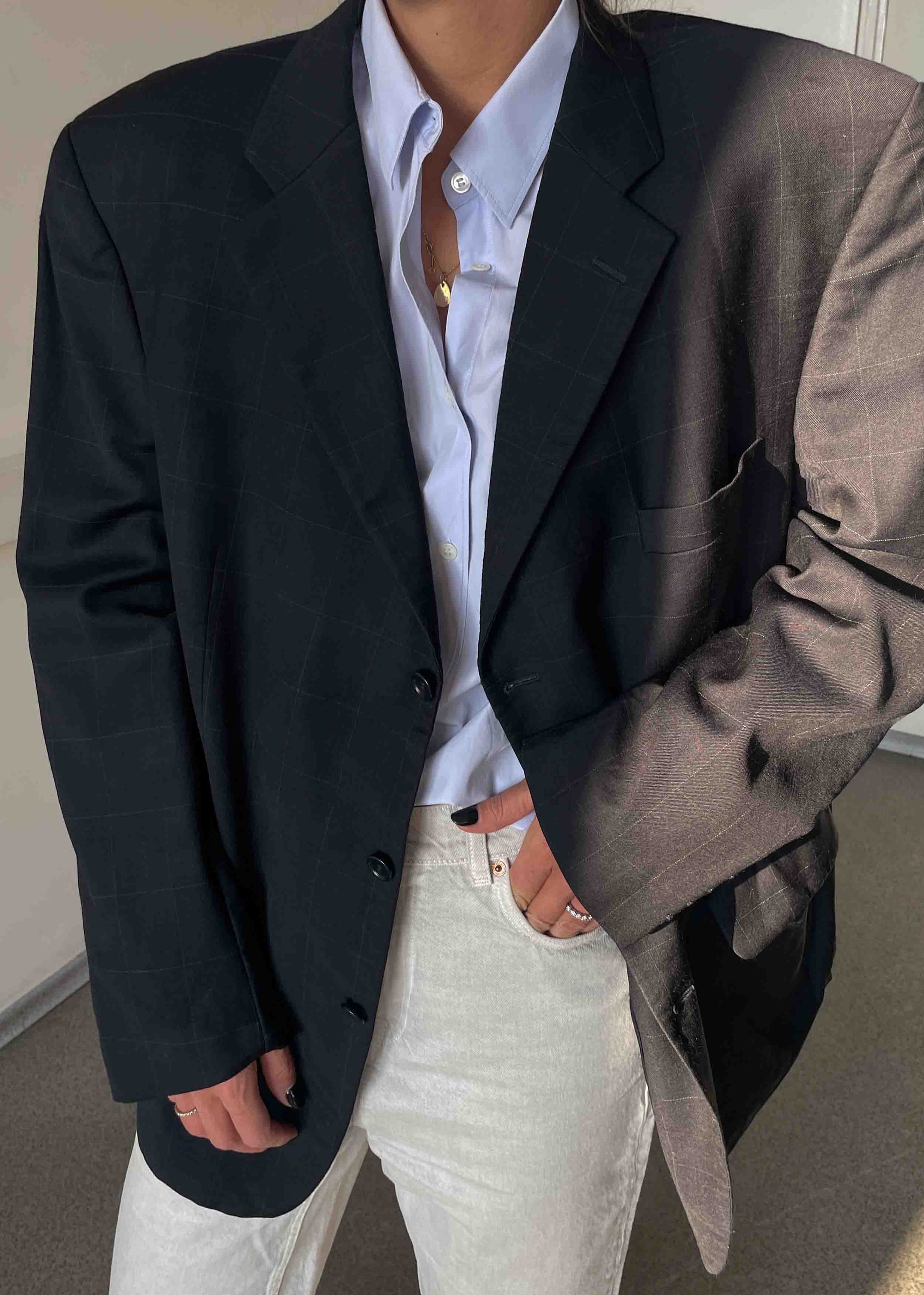 Vintage Blue Checked Oversized 100% WOOL Blazer