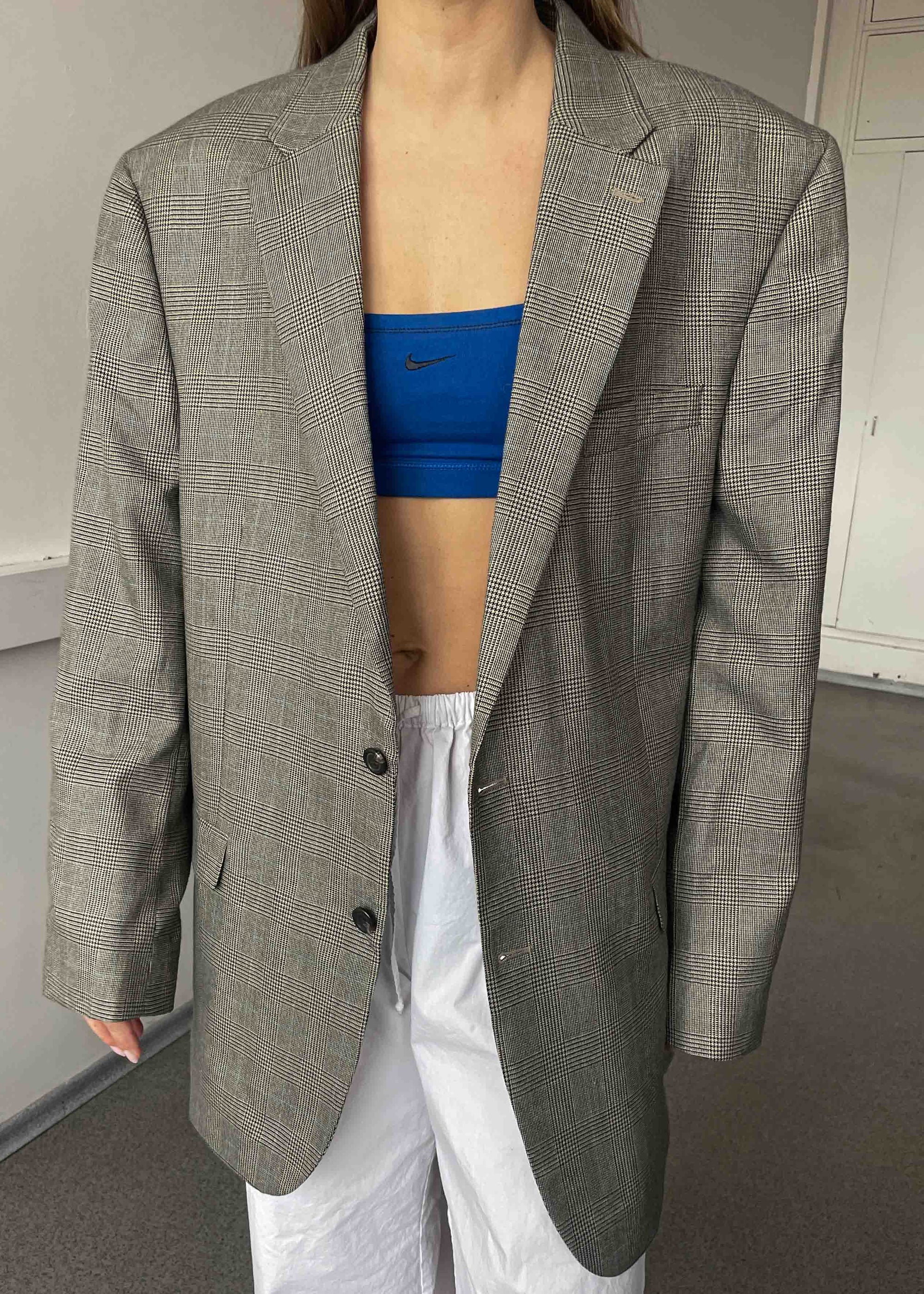 Vintage Grey Checked Oversized Blazer by RALPH LAUREN