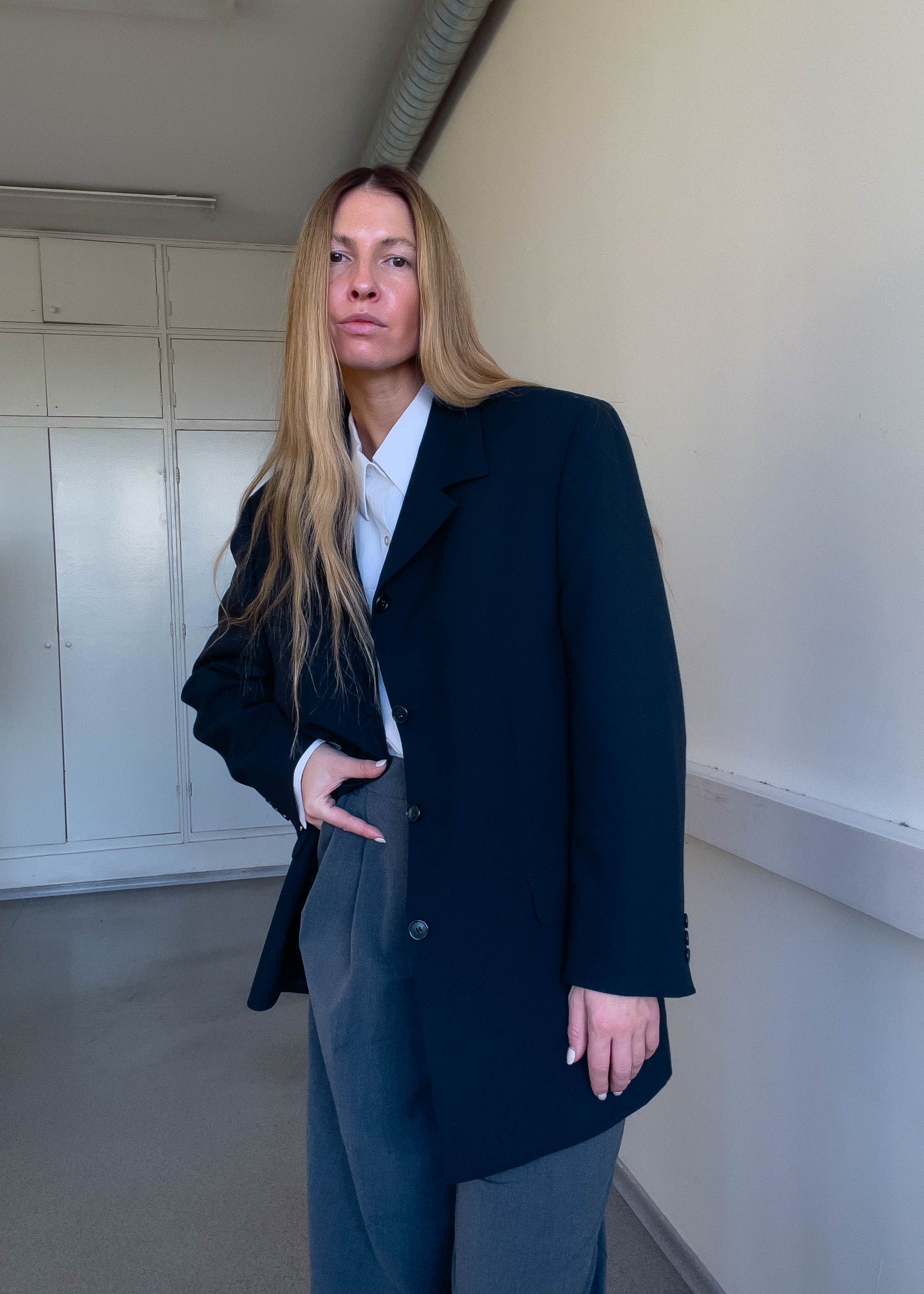 Vintage Navy Blue Oversized Blazer