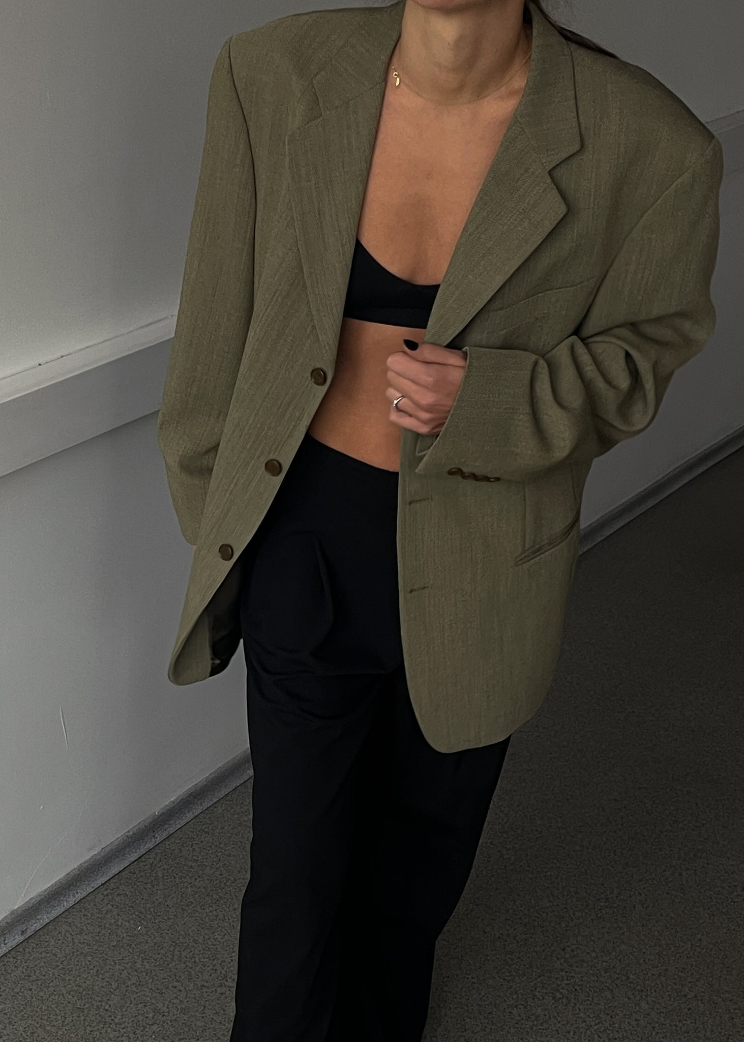 Vintage Khaki Green Oversized Blazer