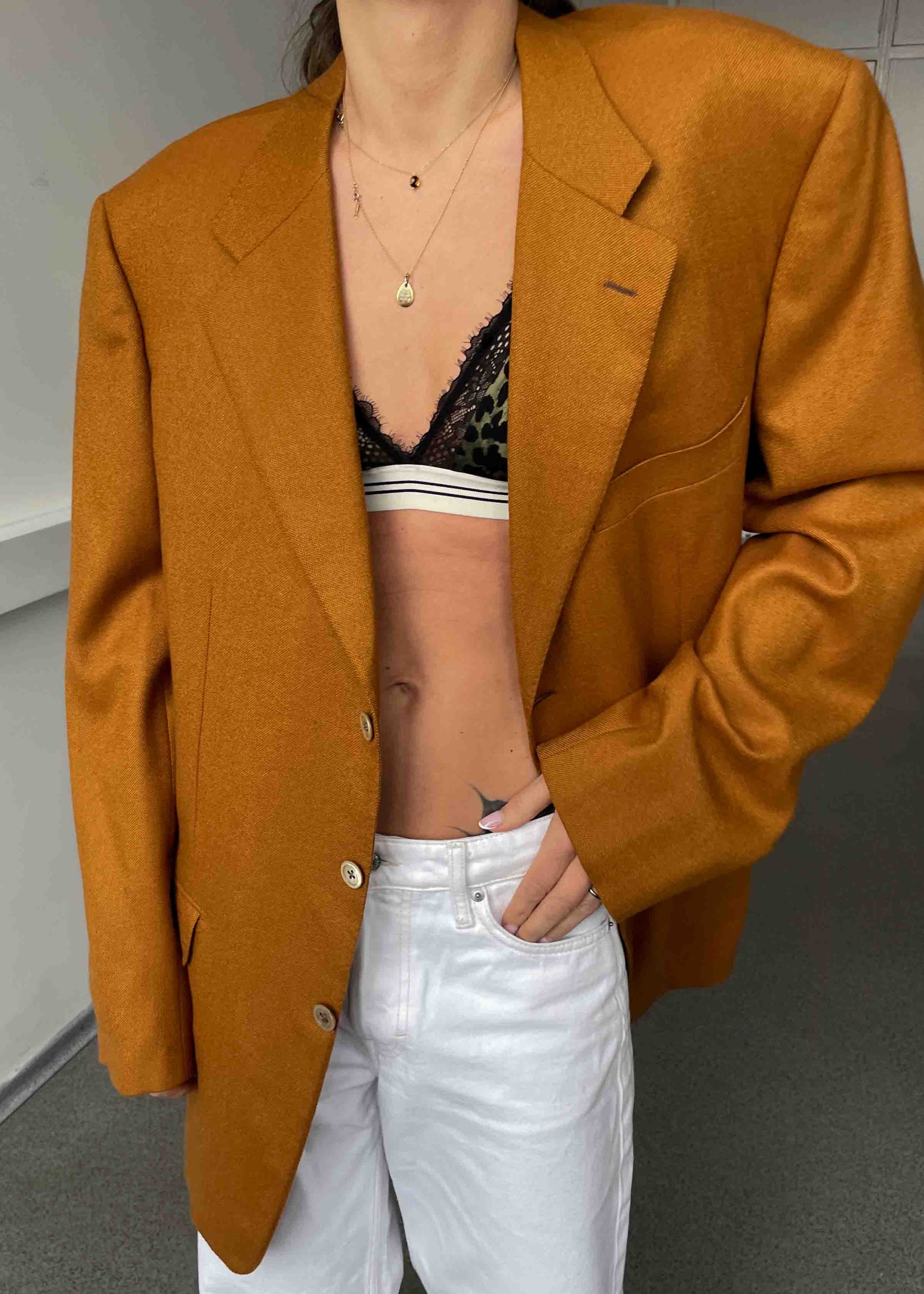 Vintage Orange Brown Oversized 100% WOOL Blazer