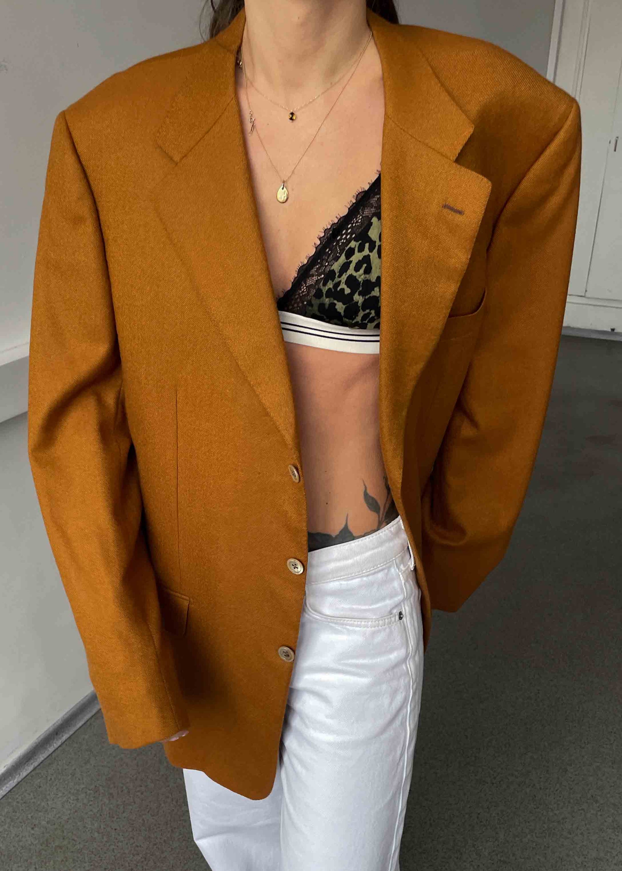 Vintage Orange Brown Oversized 100% WOOL Blazer