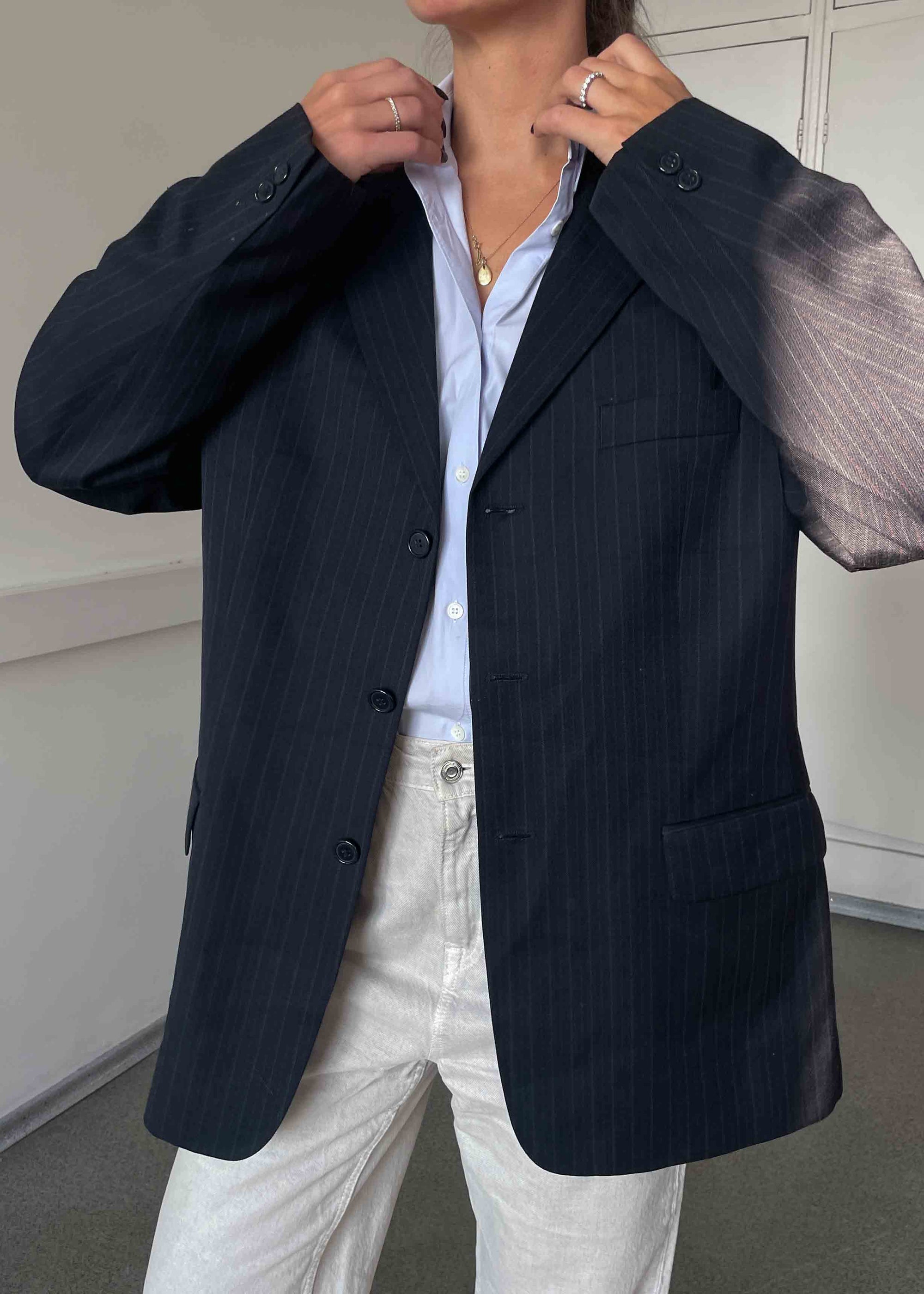 Vintage Navy Blue Stripped Oversized Blazer