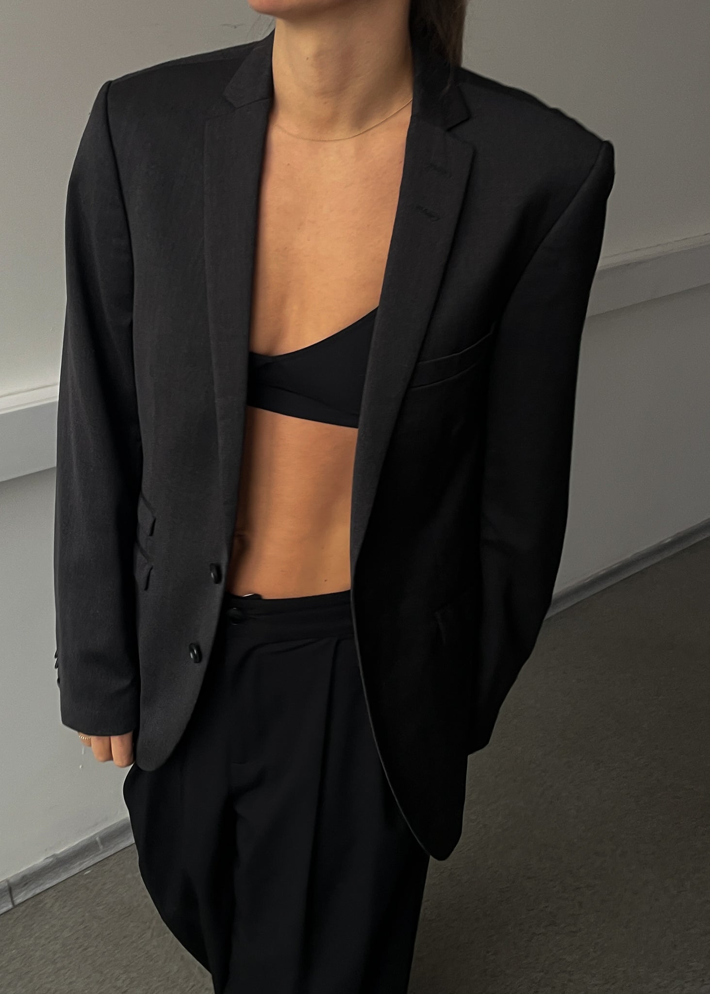 Vintage Dark Grey Smaller Fit Oversized 100% WOOL Blazer