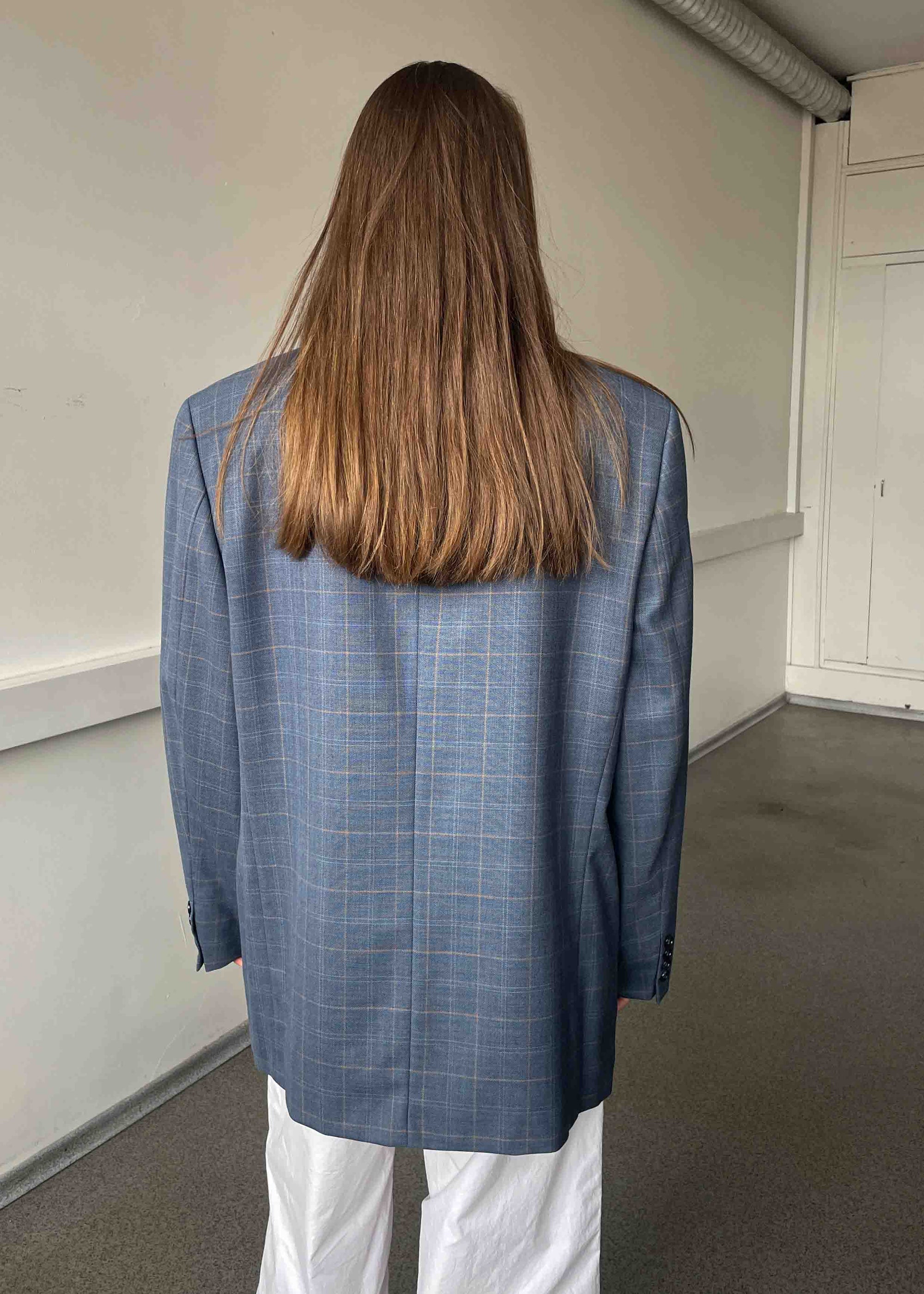Vintage Light Blue Checked Oversized Blazer