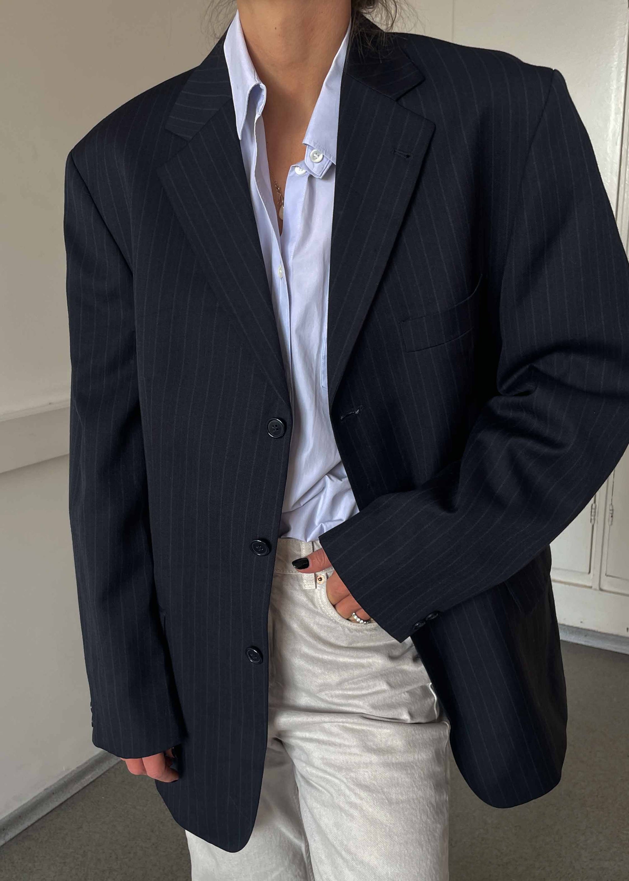 Vintage Navy Blue Stripped Oversized Blazer