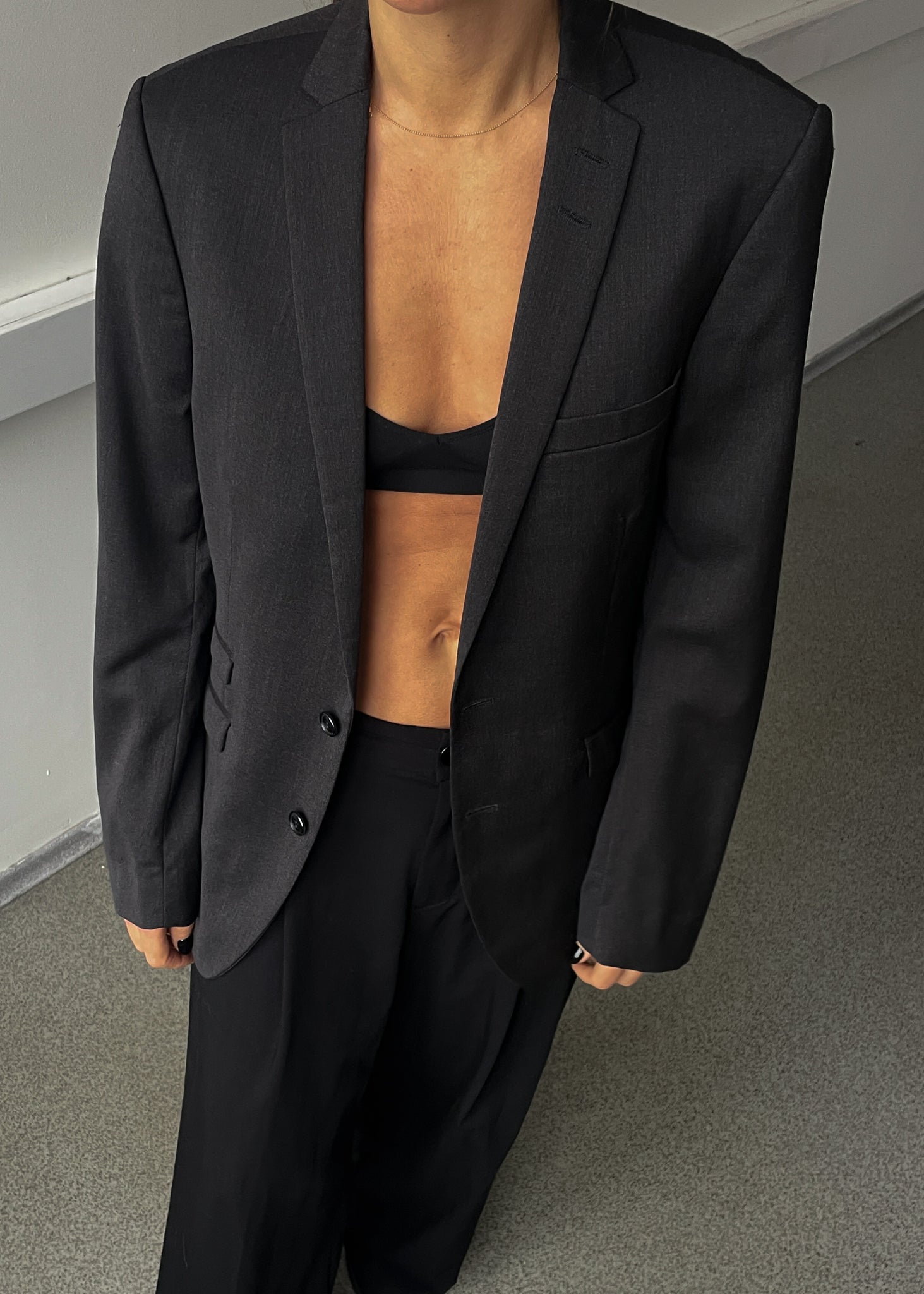 Vintage Dark Grey Smaller Fit Oversized 100% WOOL Blazer