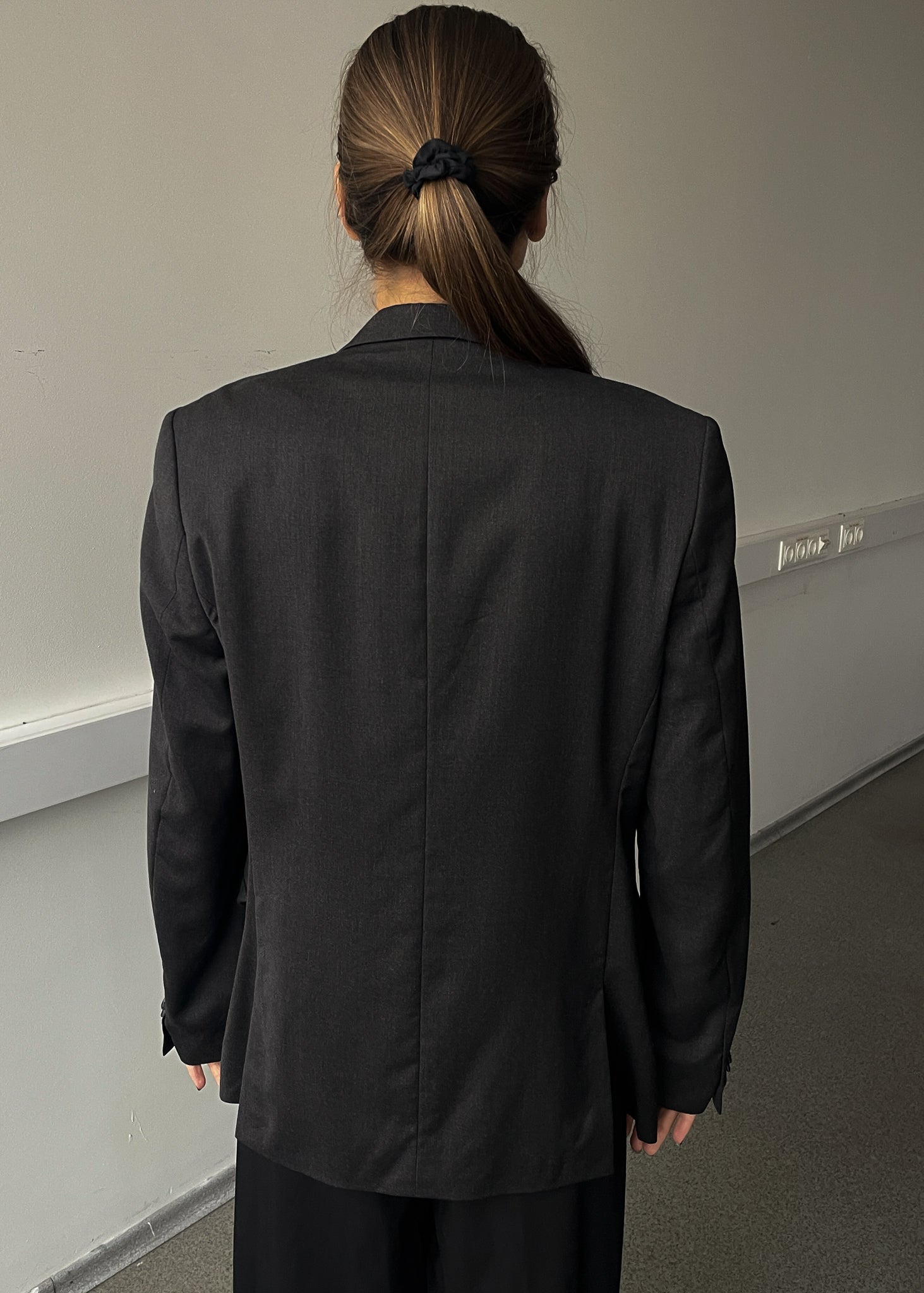 Vintage Dark Grey Smaller Fit Oversized 100% WOOL Blazer