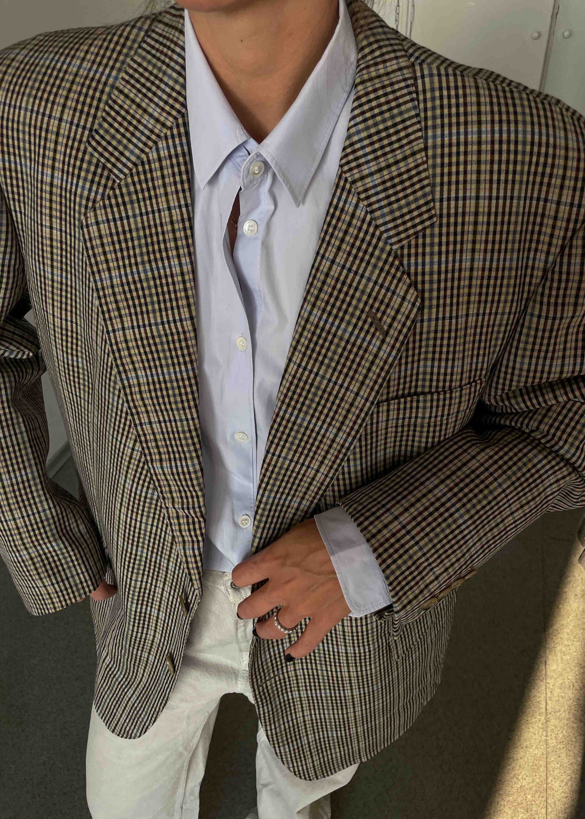 Vintage Multicoloured Checked 100% WOOL Oversized Blazer