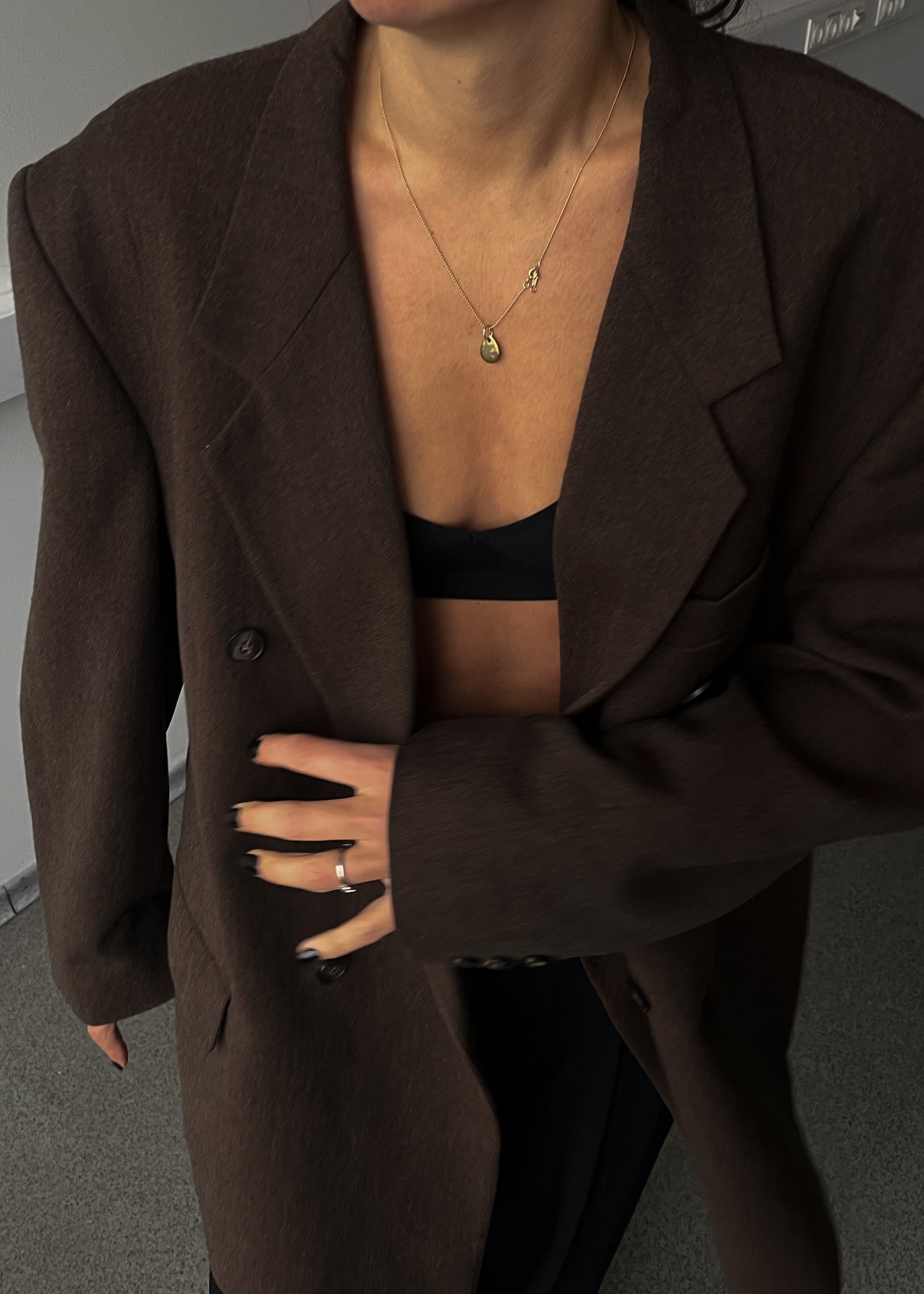 Vintage Brown Oversized Double-Breasted Blazer in Soft Brushed Wool
