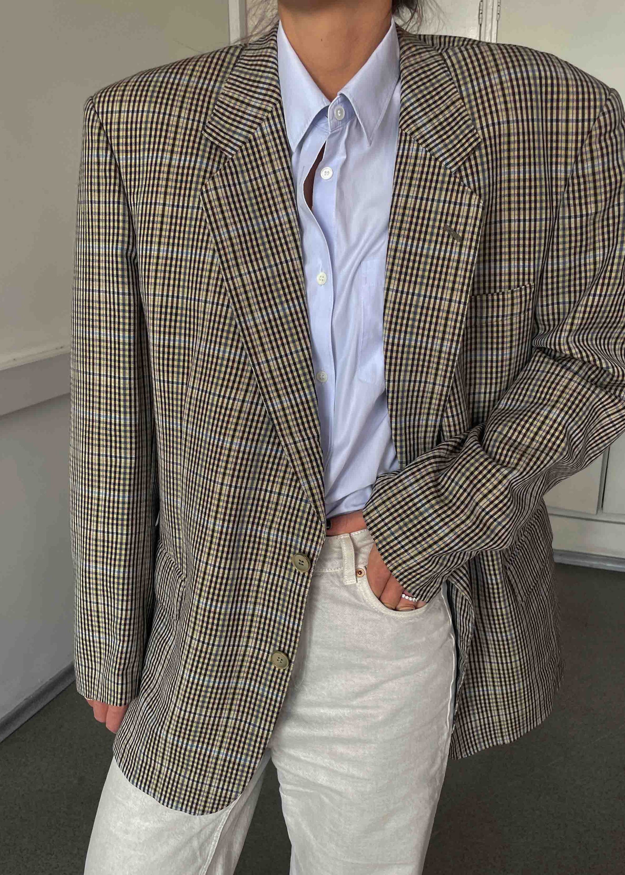 Vintage Multicoloured Checked 100% WOOL Oversized Blazer