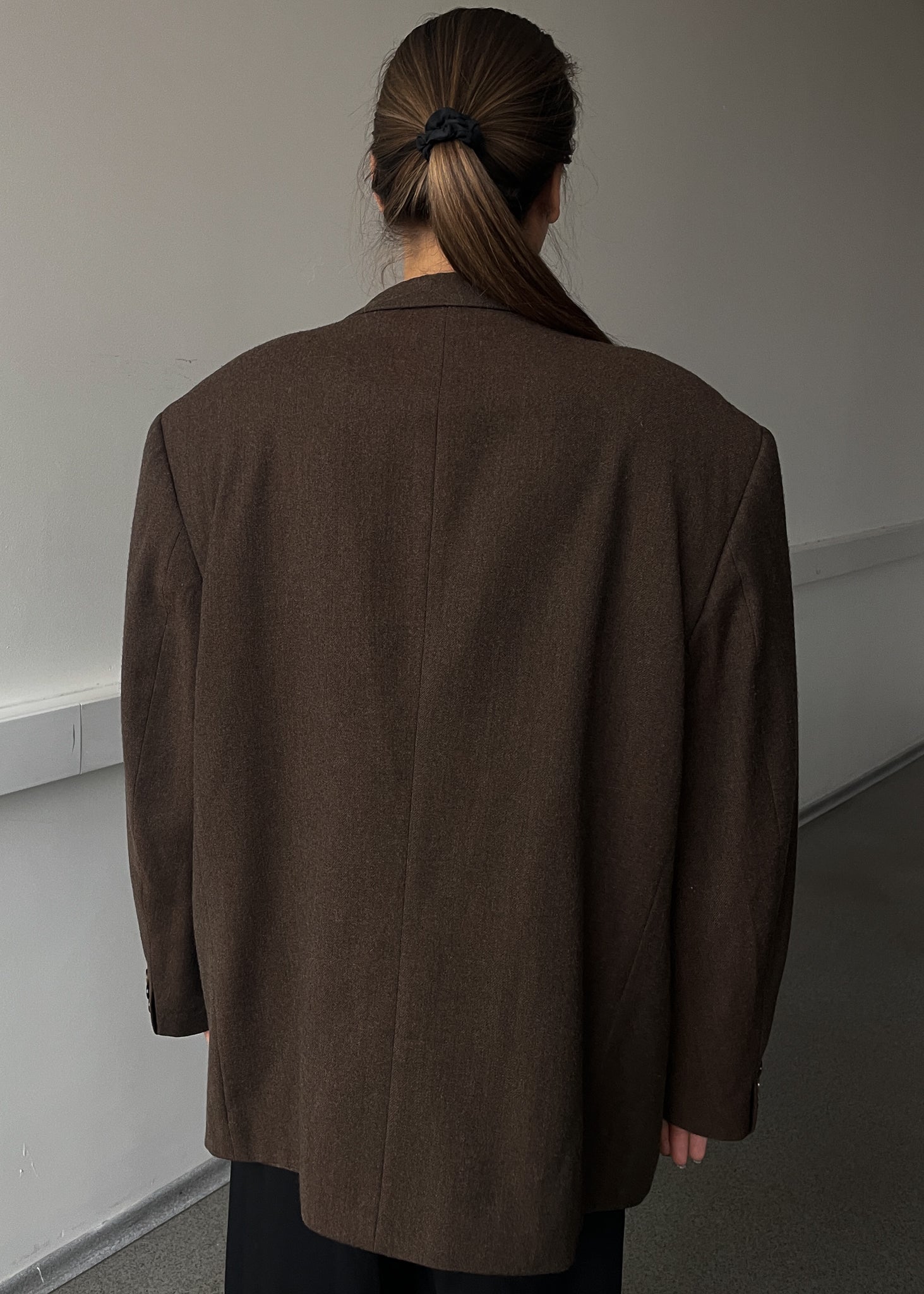 Vintage Brown Oversized Double-Breasted Blazer in Soft Brushed Wool