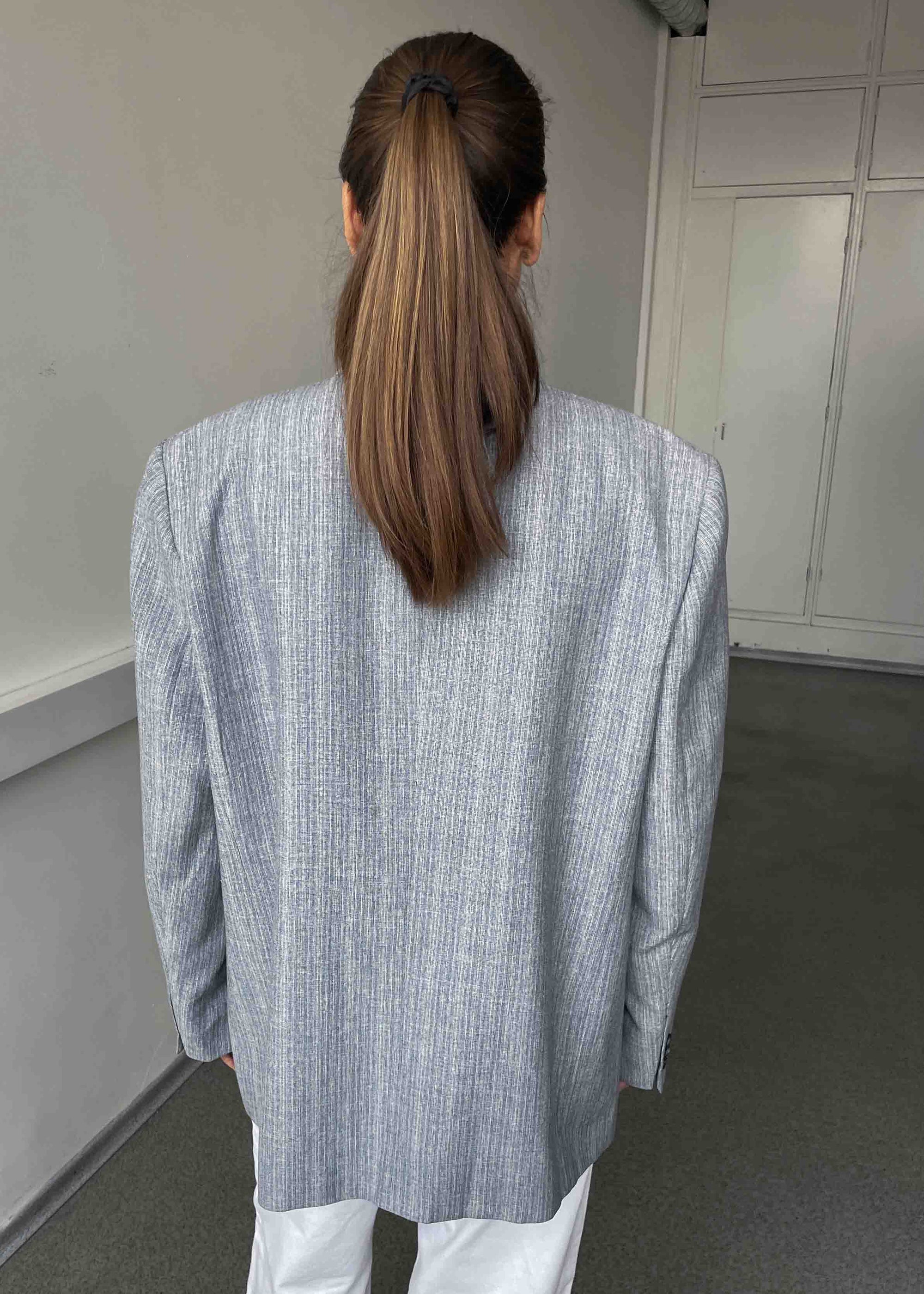 Vintage Light Grey Patterned Oversized Boxy Blazer