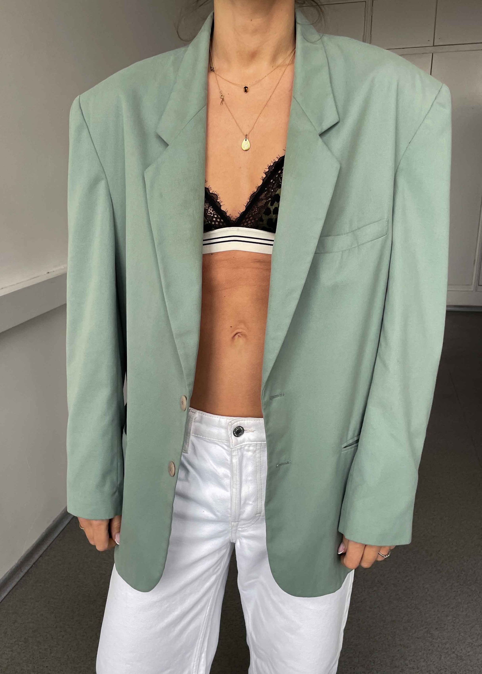 Vintage Mint Green Oversized Cotton Blazer