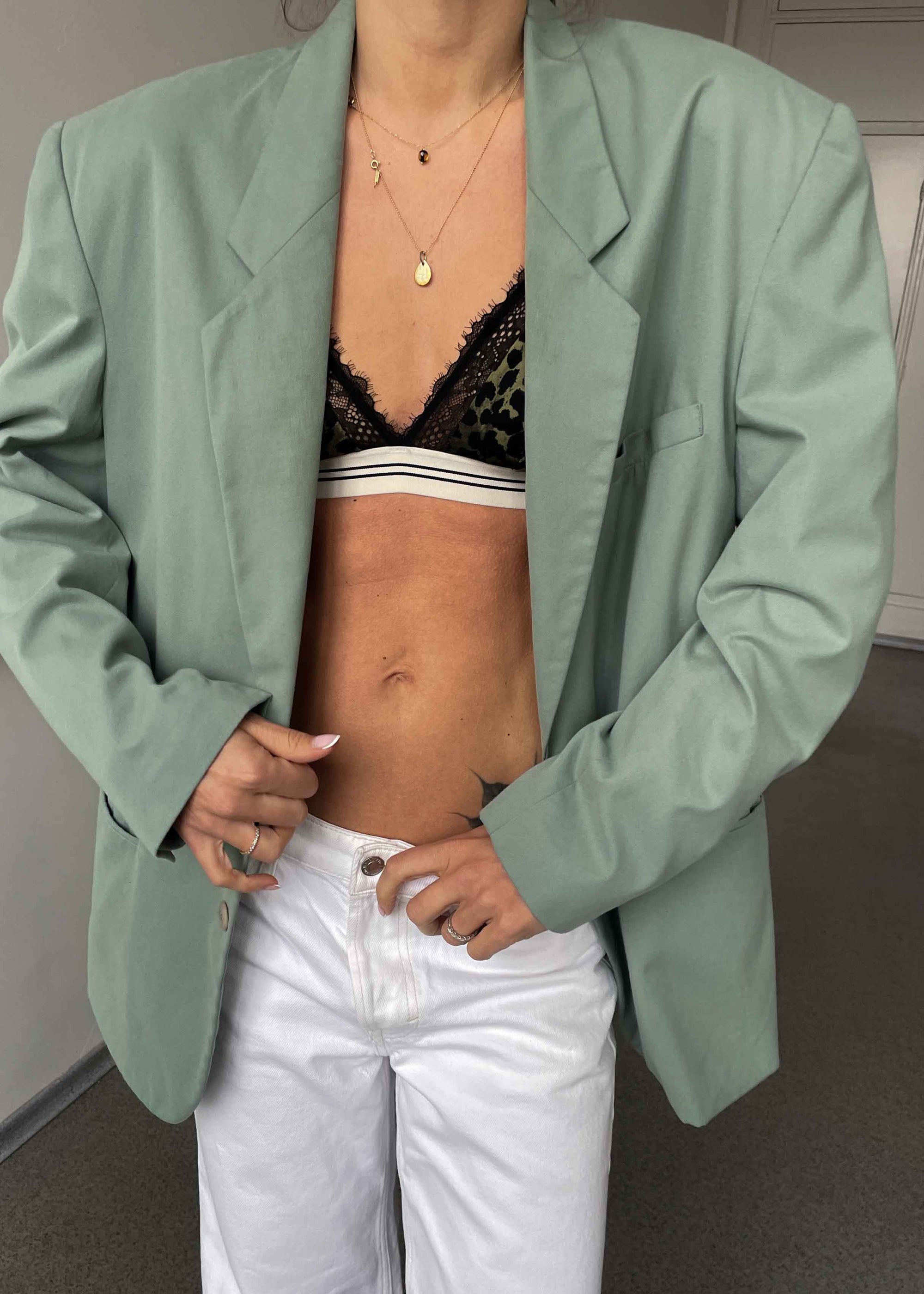 Vintage Mint Green Oversized Cotton Blazer