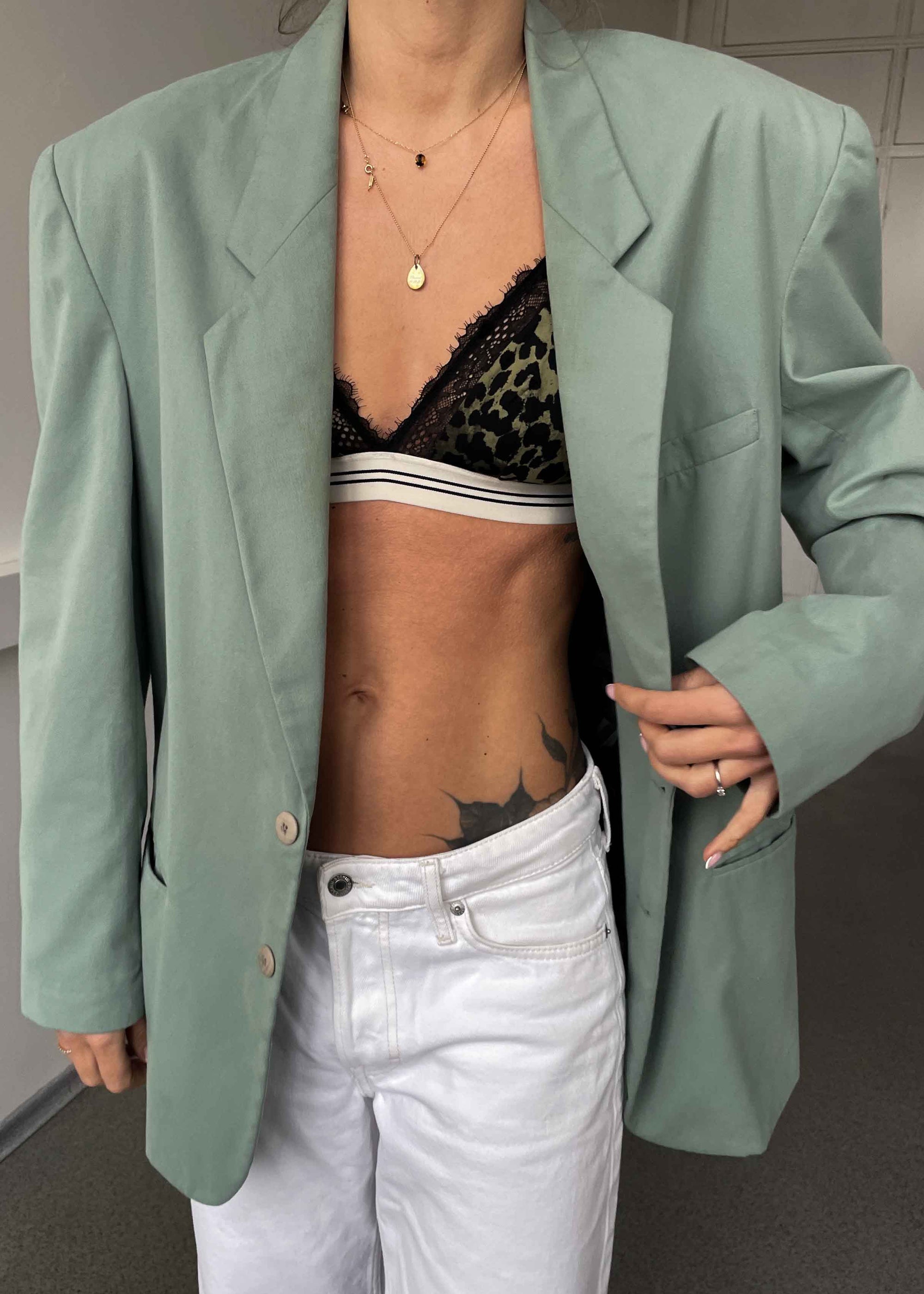 Vintage Mint Green Oversized Cotton Blazer