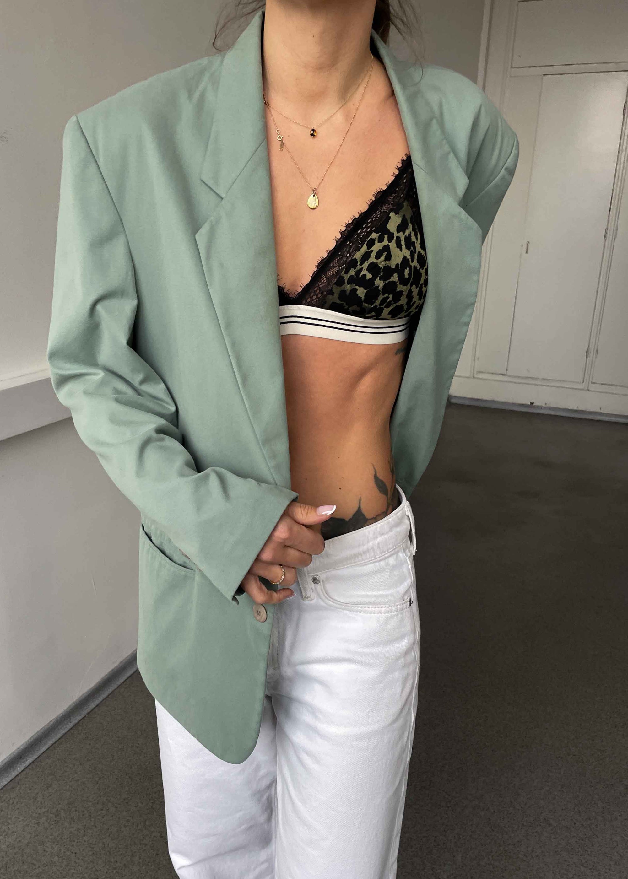Vintage Mint Green Oversized Cotton Blazer