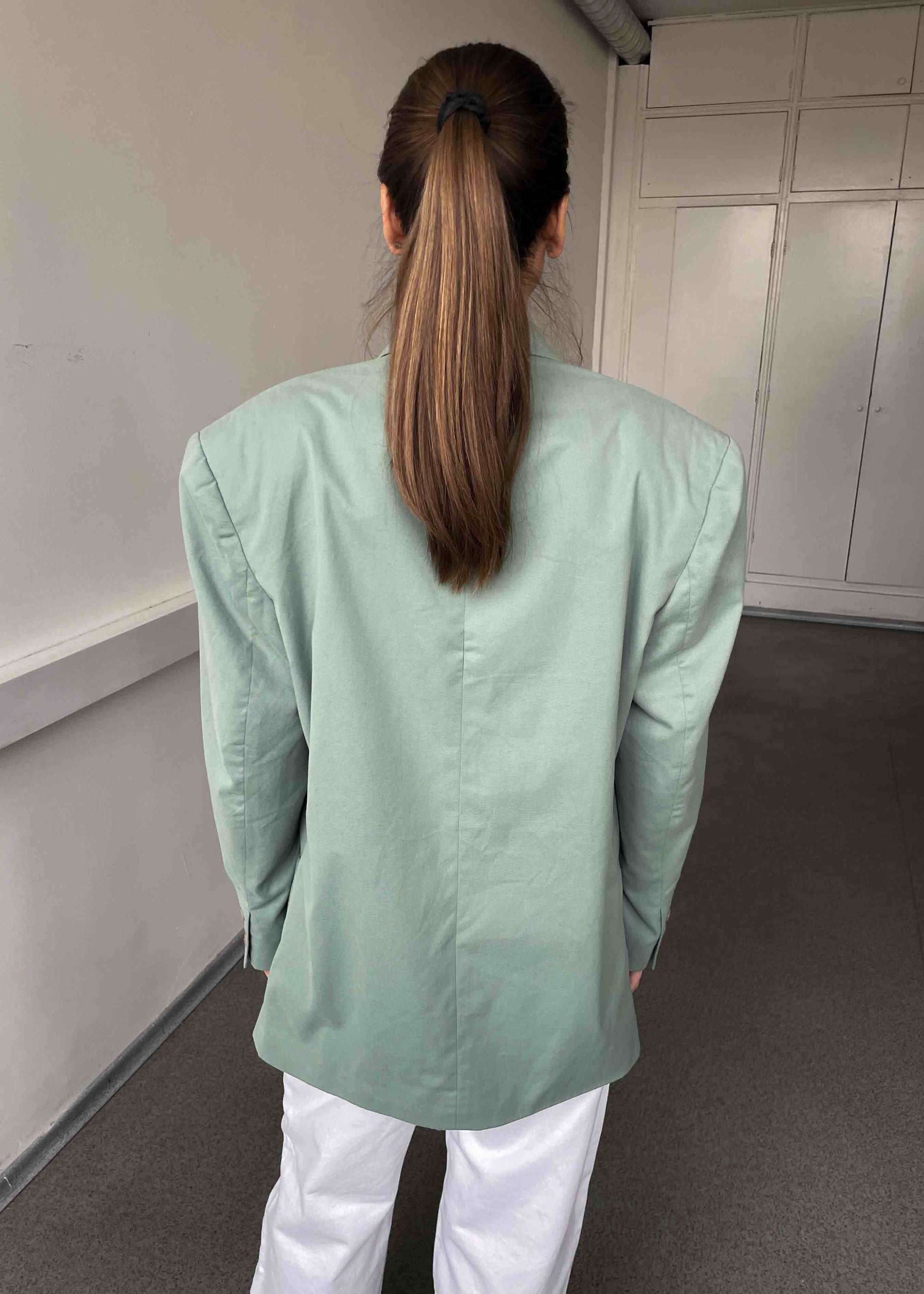 Vintage Mint Green Oversized Cotton Blazer