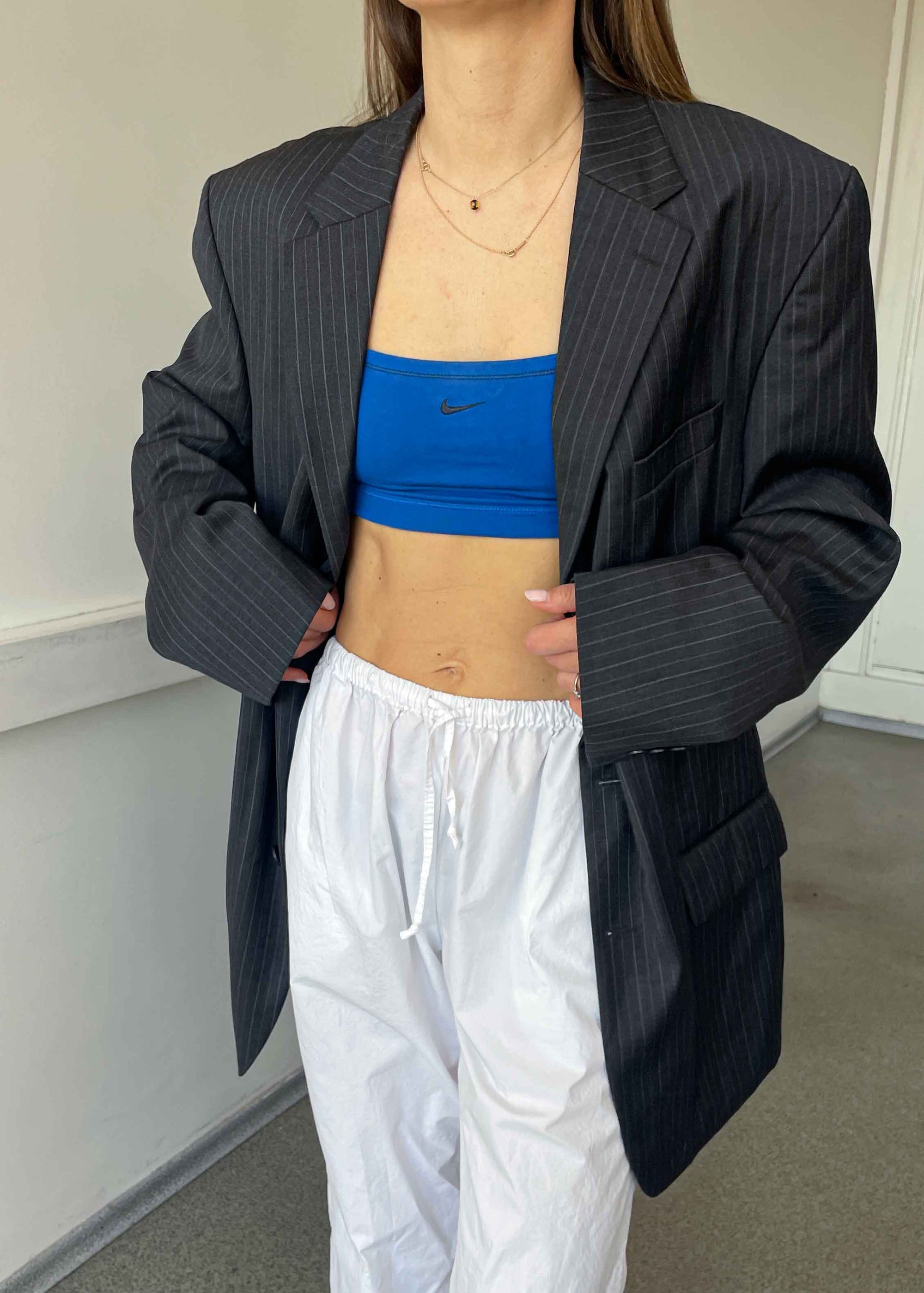 Vintage Grey Striped Oversized Blazer by NAUTICA