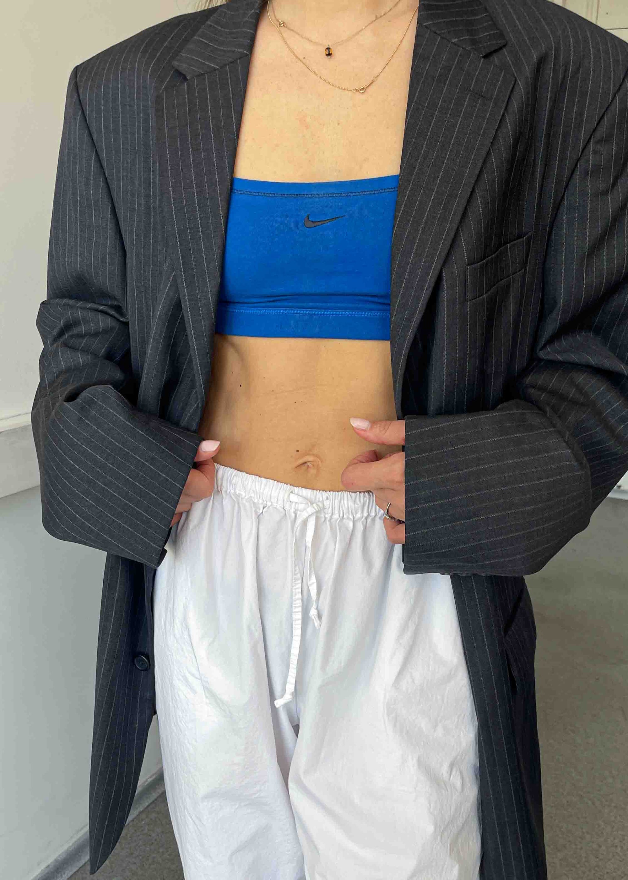 Vintage Grey Striped Oversized Blazer by NAUTICA