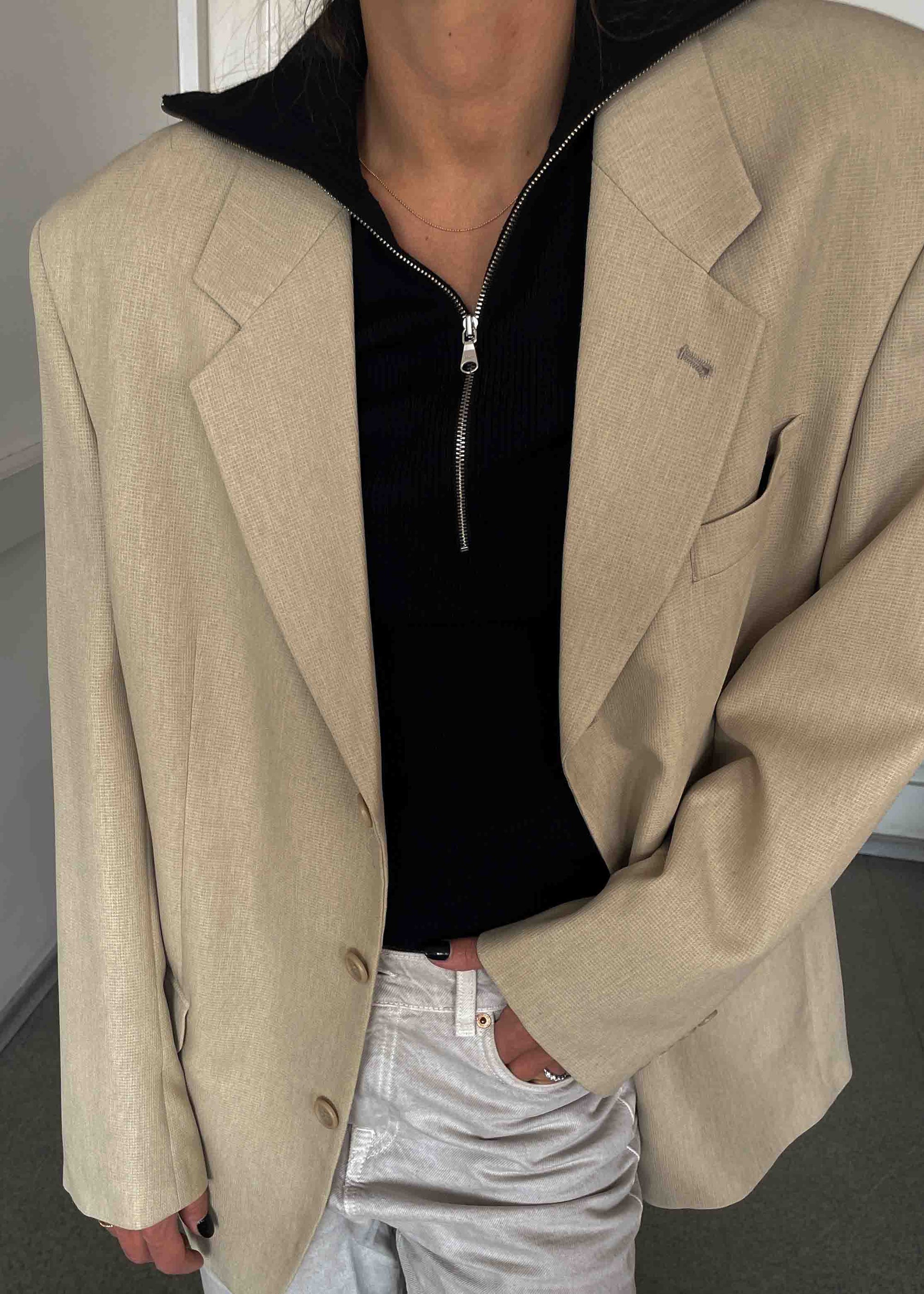 Vintage Cream Oversized Classic Blazer