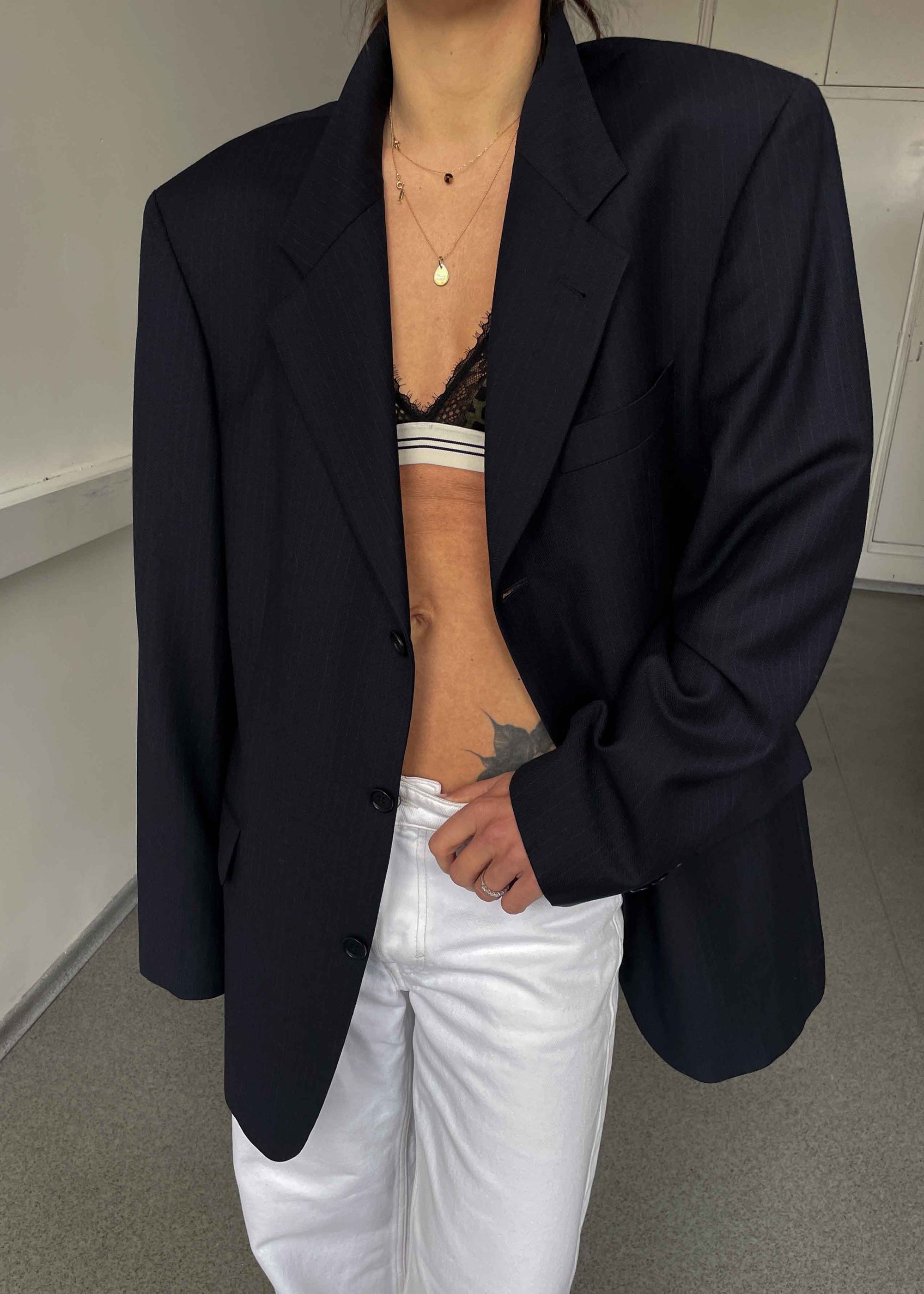 Vintage Navy Blue Striped Oversized Blazer by HUGO BOSS