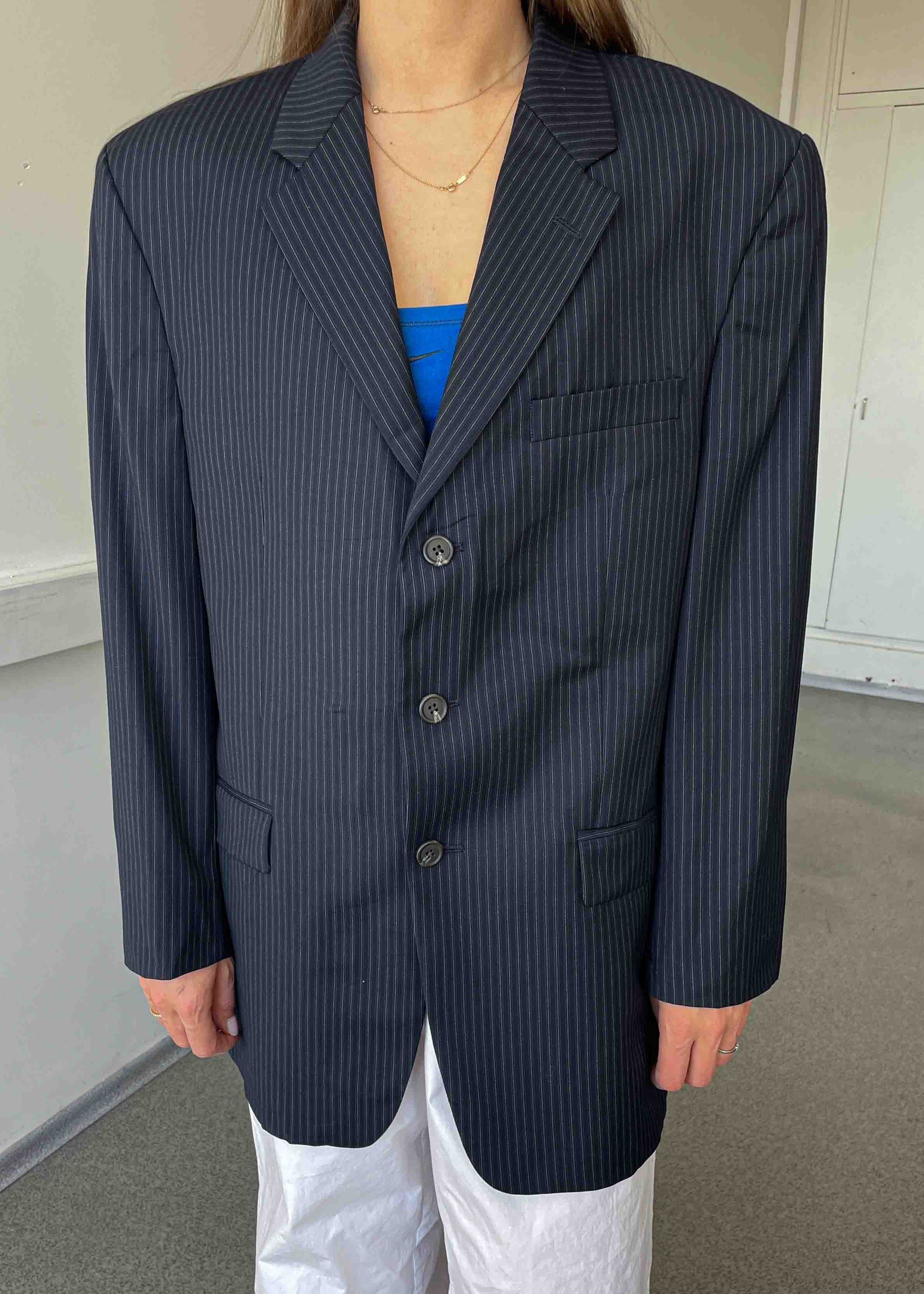 Vintage Dark Blue Stripped Oversized Blazer by RALPH LAUREN
