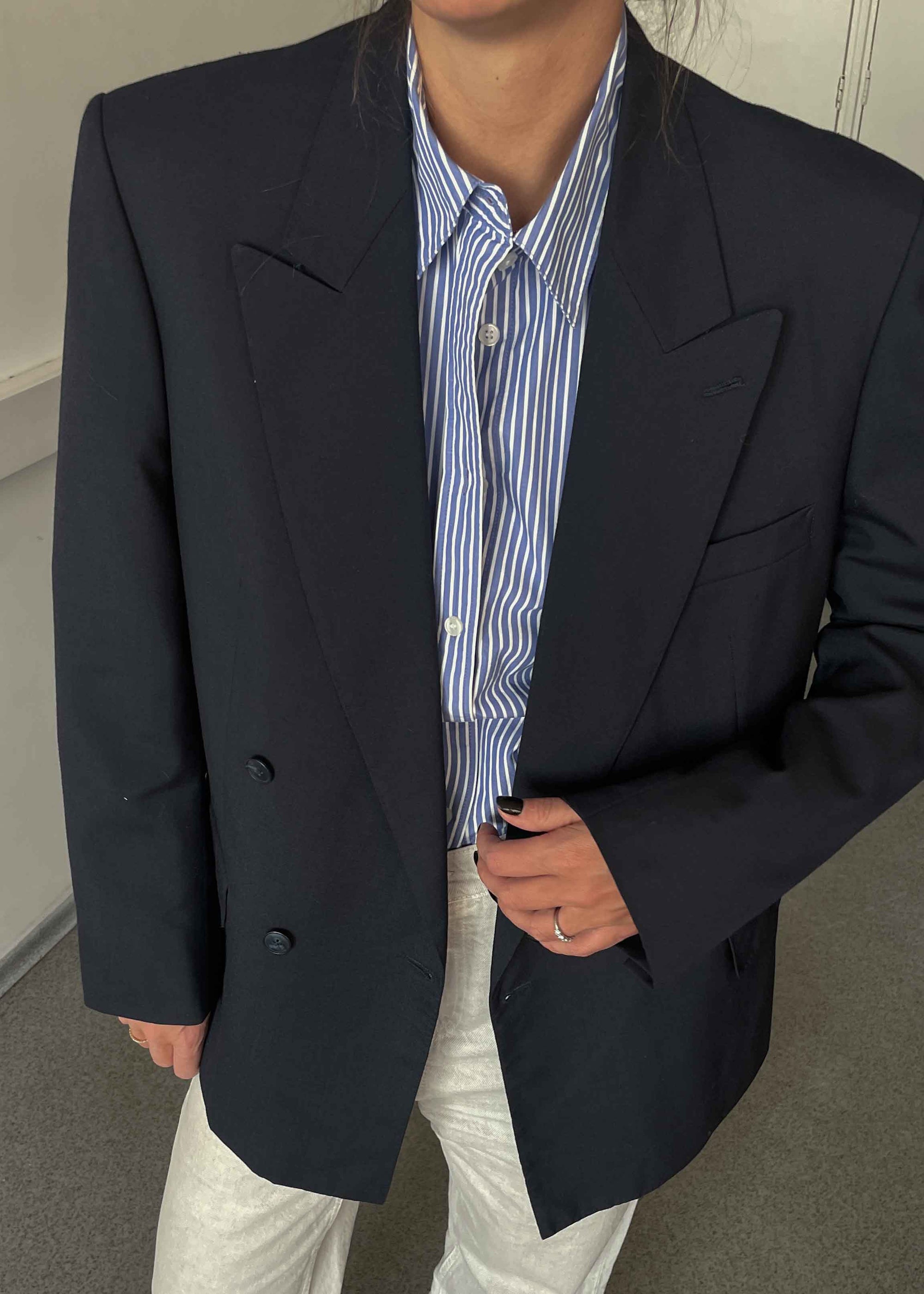 Vintage Navy Blue Oversized Double Breasted Blazer
