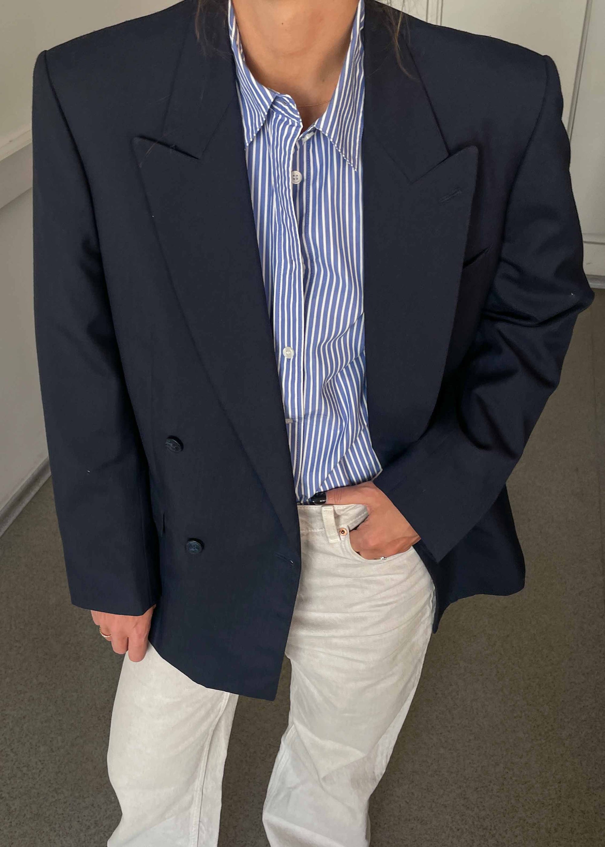 Vintage Navy Blue Oversized Double Breasted Blazer