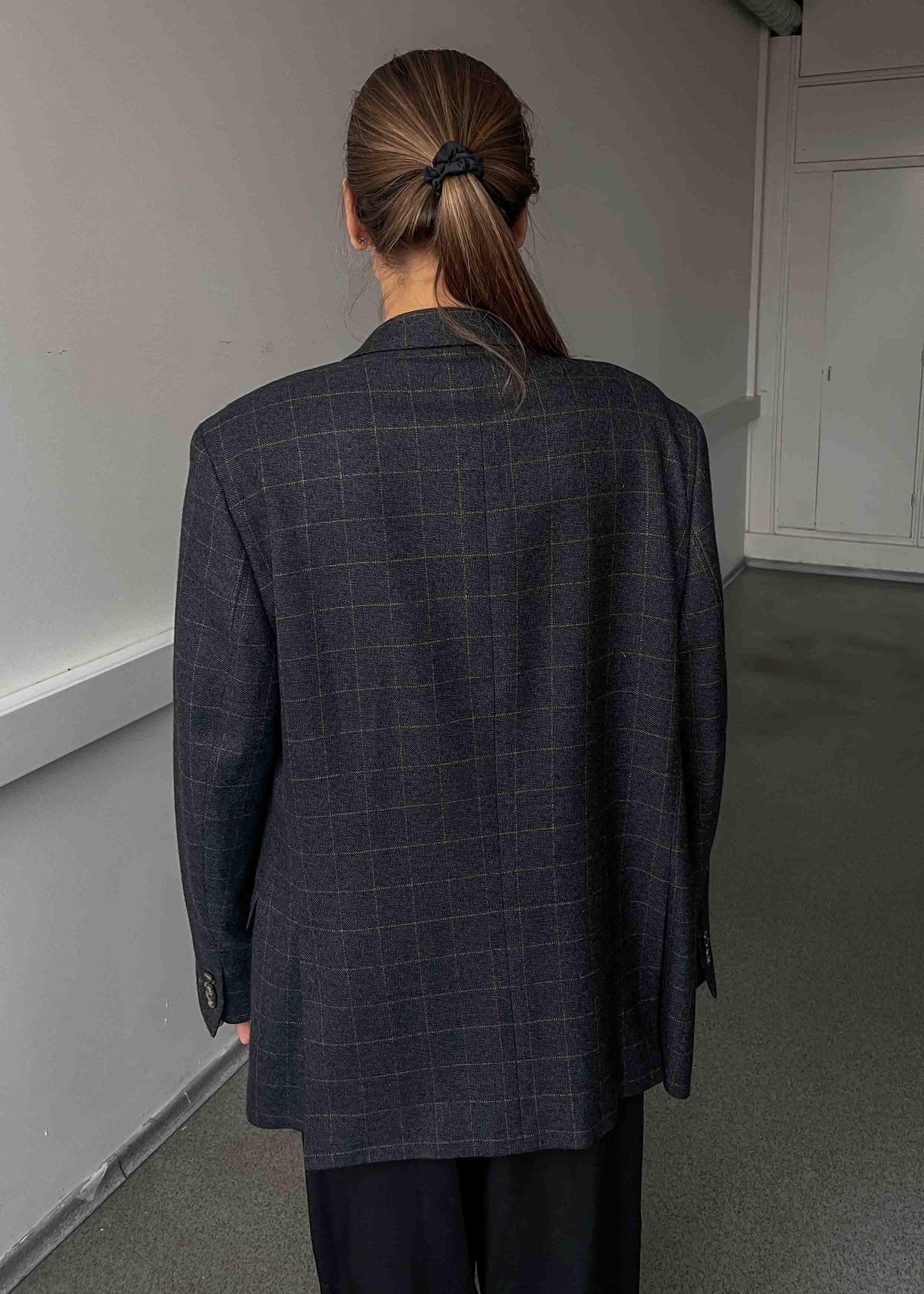 Vintage Grey & Blue Checked Oversized Blazer