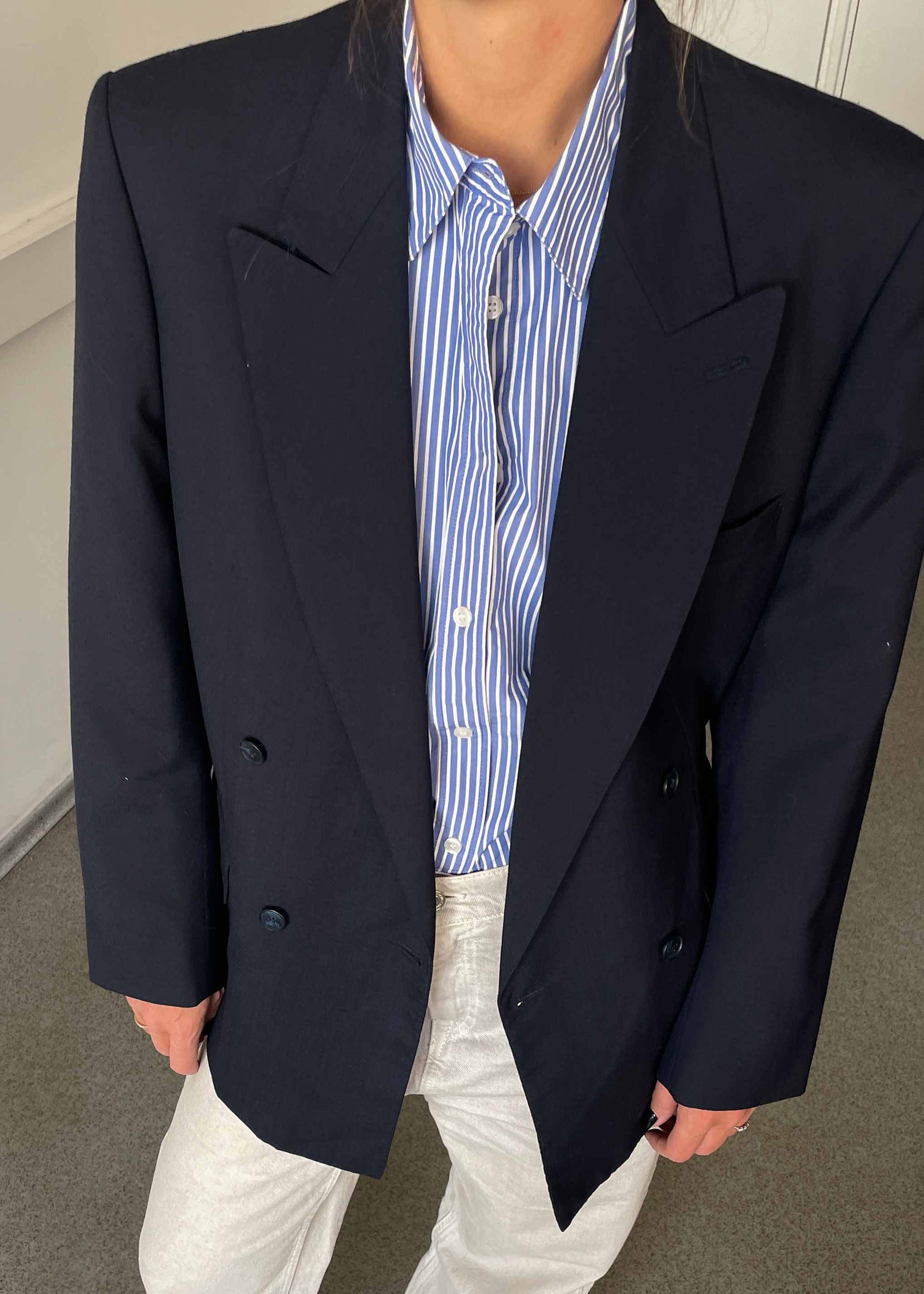 Vintage Navy Blue Oversized Double Breasted Blazer