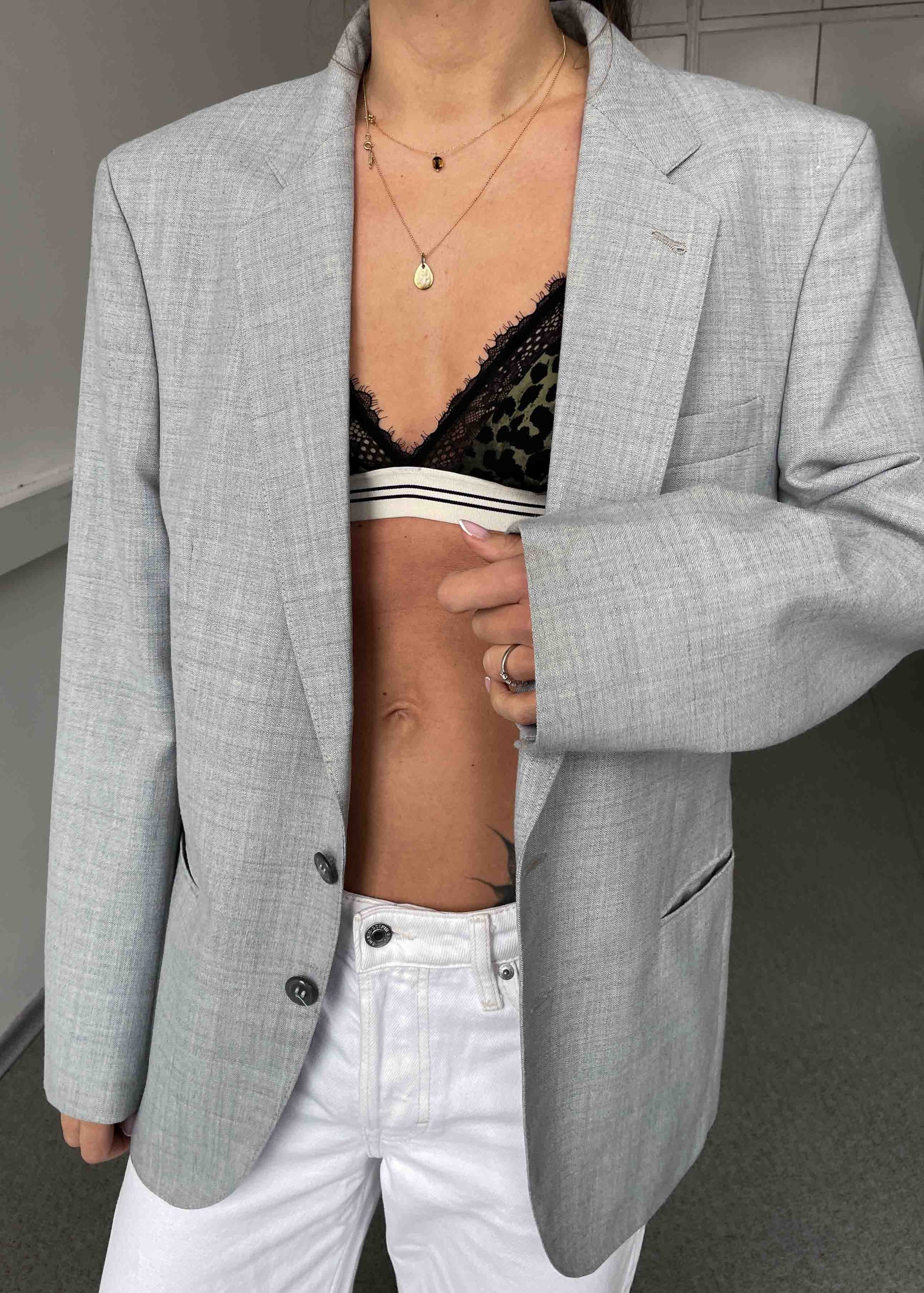 Vintage Light Blue Patterned Oversized Blazer