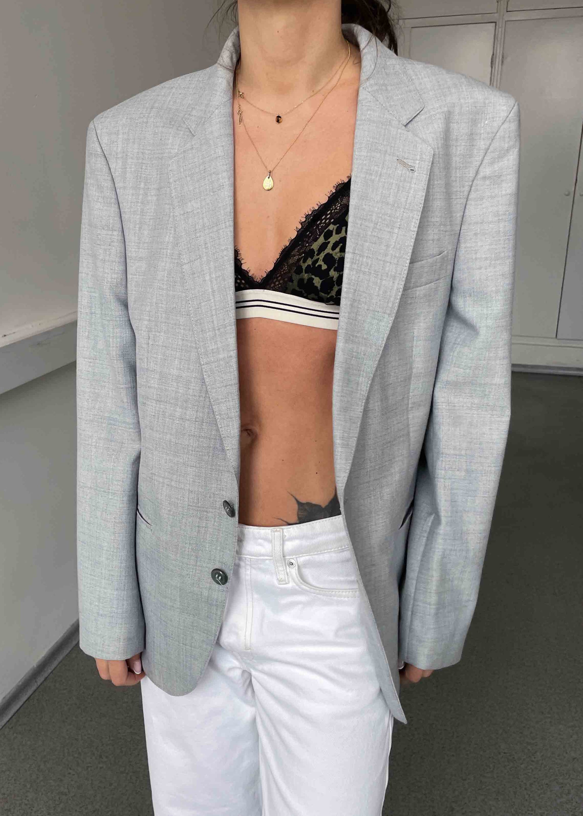 Vintage Light Blue Patterned Oversized Blazer