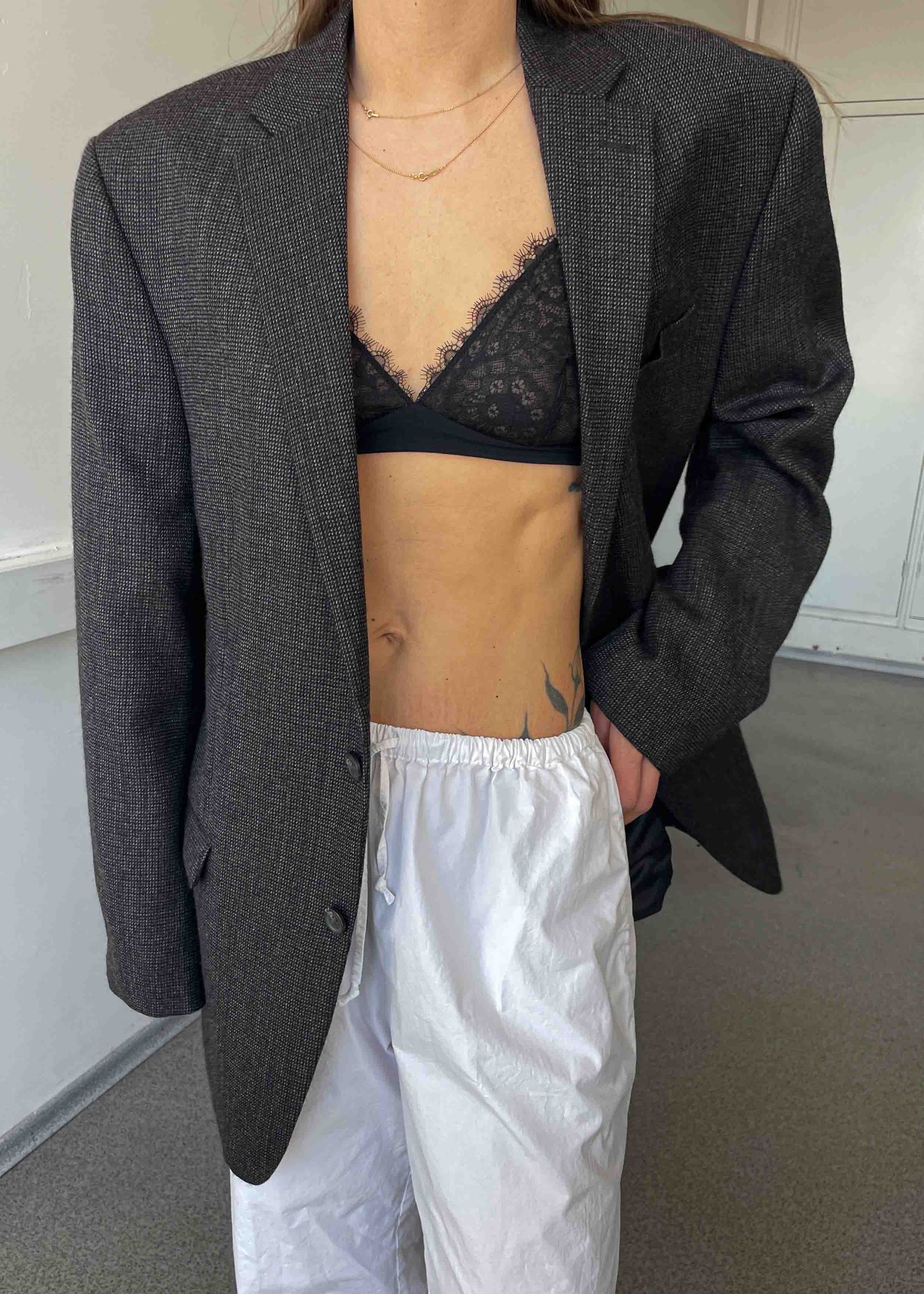 Vintage Grey Patterned Oversized 100% Wool Blazer by Chaps by RALPH LAUREN